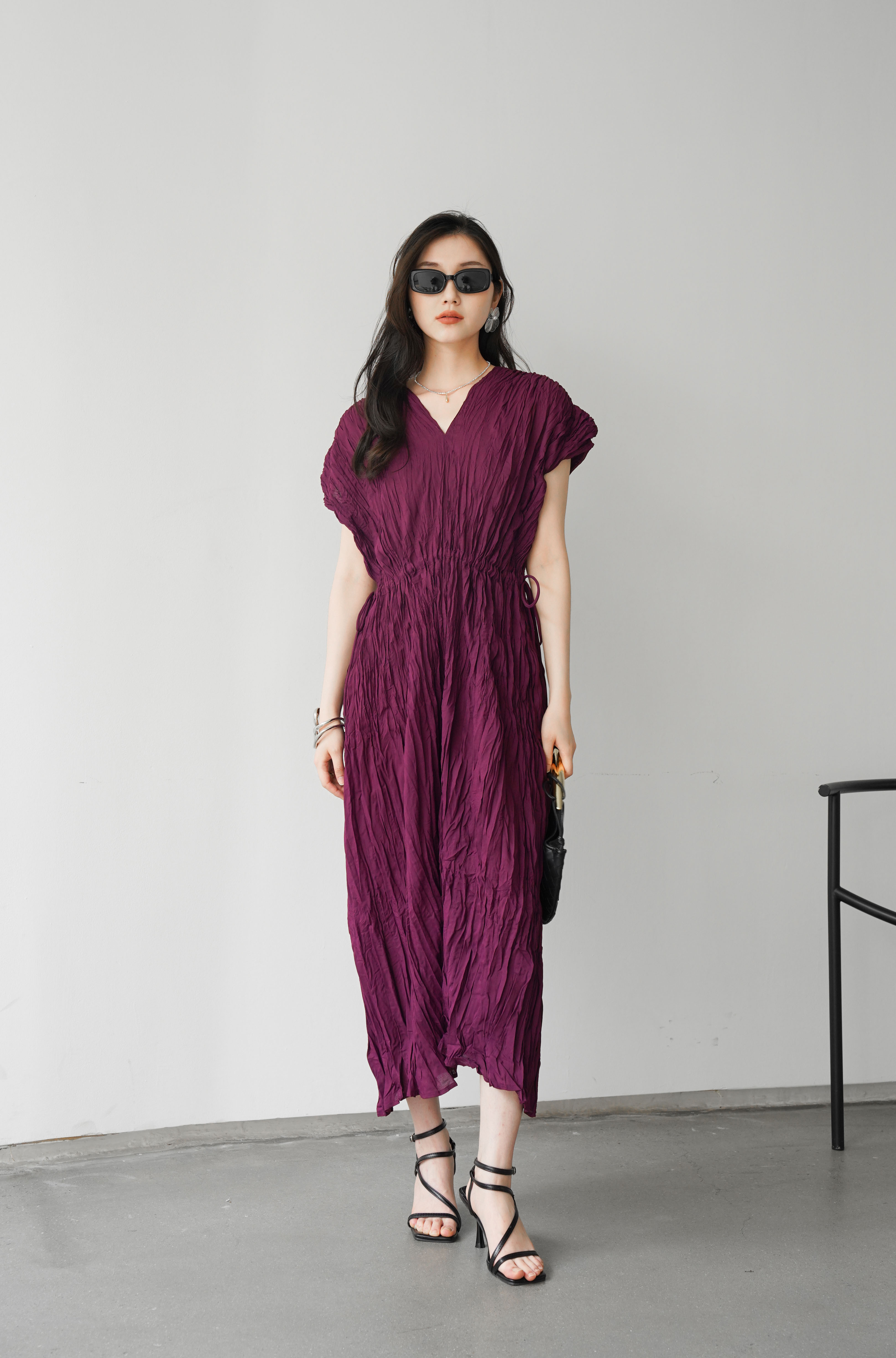 ปรับราคาลง20%!! 2MUAY รุ่น GJO3558 เดรสพลีทคุณภาพ V NECK WAIST TIE PLEATED DRESS 6 สี FREE SIZE