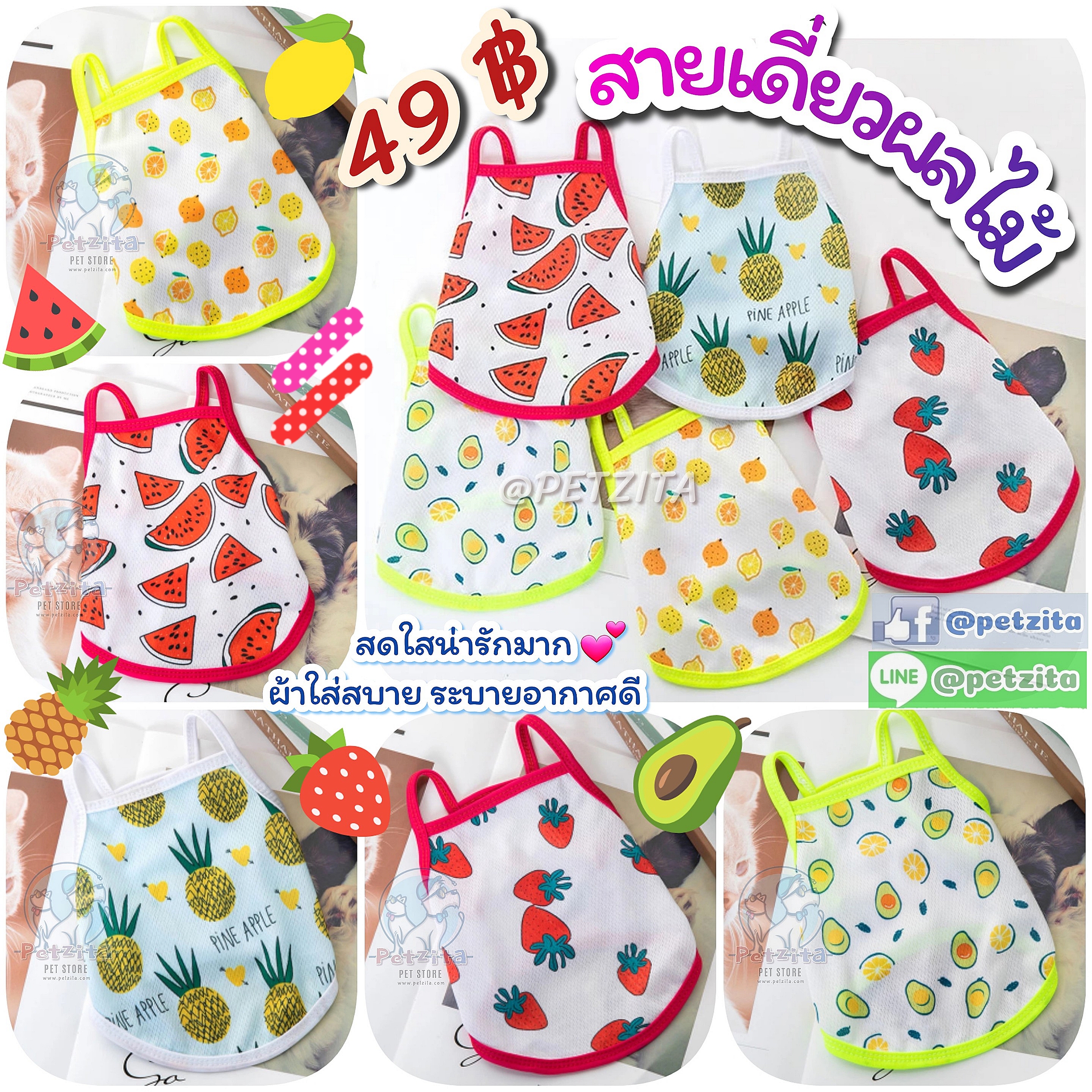 🇹🇭พร้อมส่ง🇹🇭 🍍🍉🍋🍓สายเดี่ยวผลไม้&แฟชั่น🌈🐰☁️ น่ารักสดใสมาก 🐶🐱 เสื้อหมา ชุดแมว