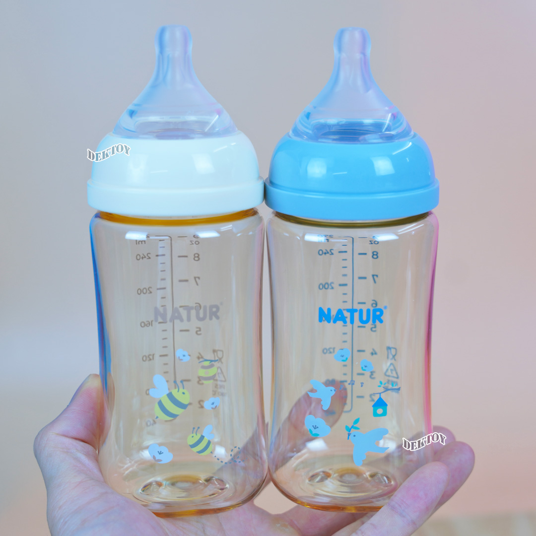 ขวดนมเนเจอร์ อินฟินิทสีชา PES Natur infinit ขวดนมคอกว้าง 5 และ 9 ออนซ์ แพ็ค2ขวด จุกนมไม่ดูดไม่ไหล 0-18 เดือน