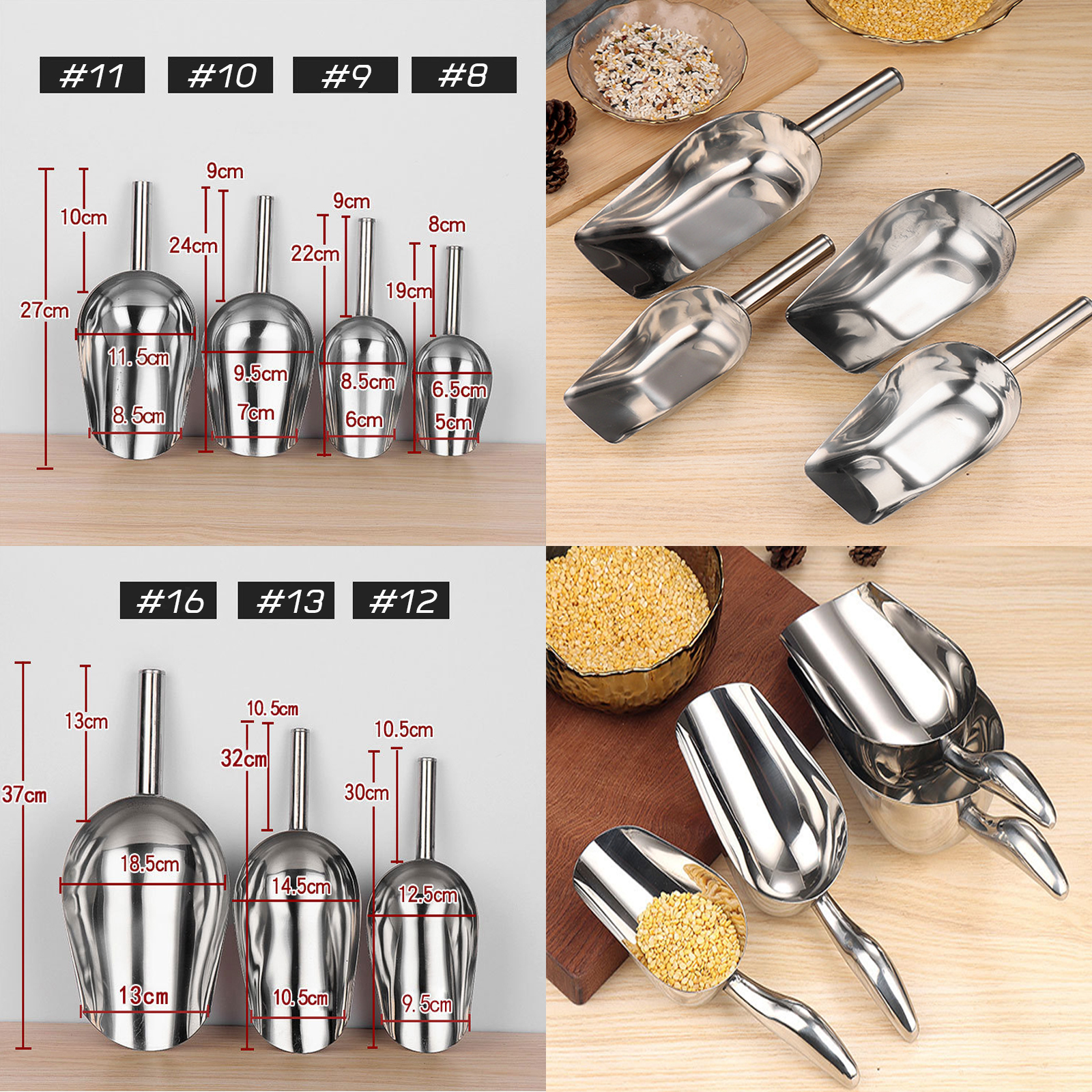 ที่ตักน้ำแข็ง สแตนเลส 201/304 ที่ตักข้าวสาร ของแห้ง มีให้เลือกหลายขนาด แข็งแรง ทนทาน คุ้มค่า คุ้มราคา