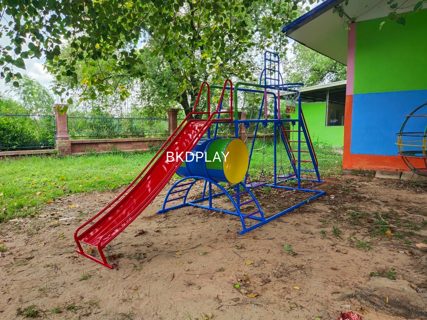 ชุดรวม H เครื่องเล่นสนามแบบเหล็ก ประกอบด้วยสไลเดอร์ชิงช้าปีนป่ายแป้นบาส (ถักเล็ก) , เครื่องเล่นสนามกลางแจ้ง , OutdoorPlayground,ผลิตเครื่องเล่นสนาม,เครื่องเล่นงบสพฐ.ประชารัฐ ราคาโรงงาน