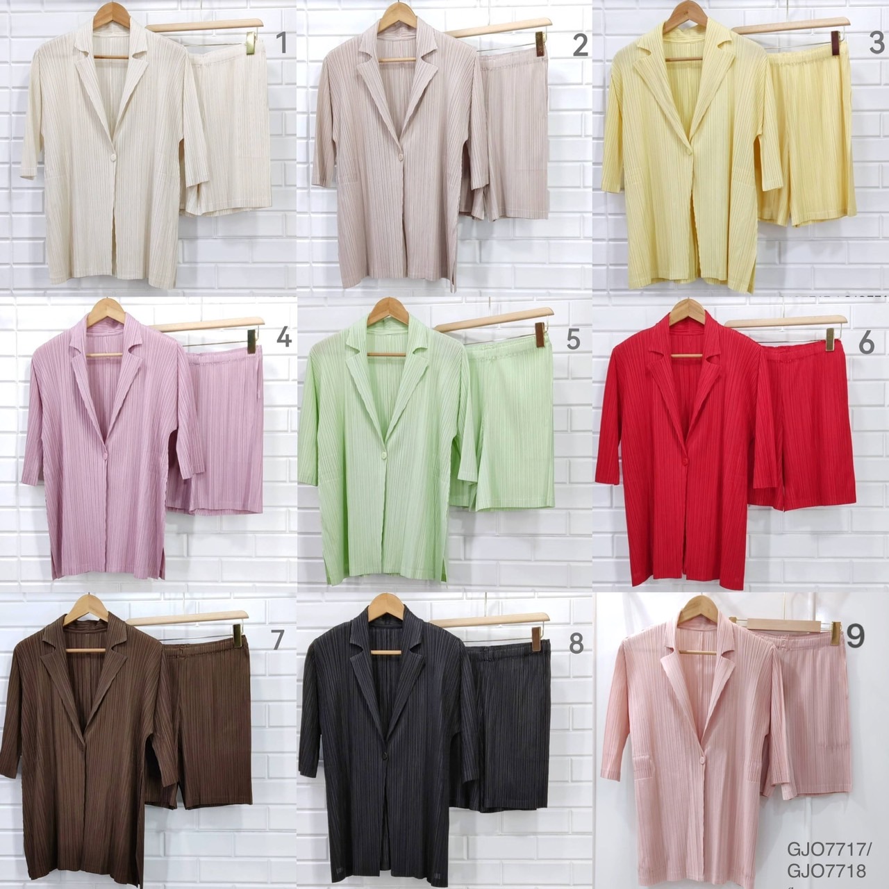 2MUAY รุ่น GJO7717/GJO7718 ชุดอัดพลีท เซ็ตพลีทคุณภาพ 9สี FREE SIZE CARDIGAN/BLAZER PLEATED SET