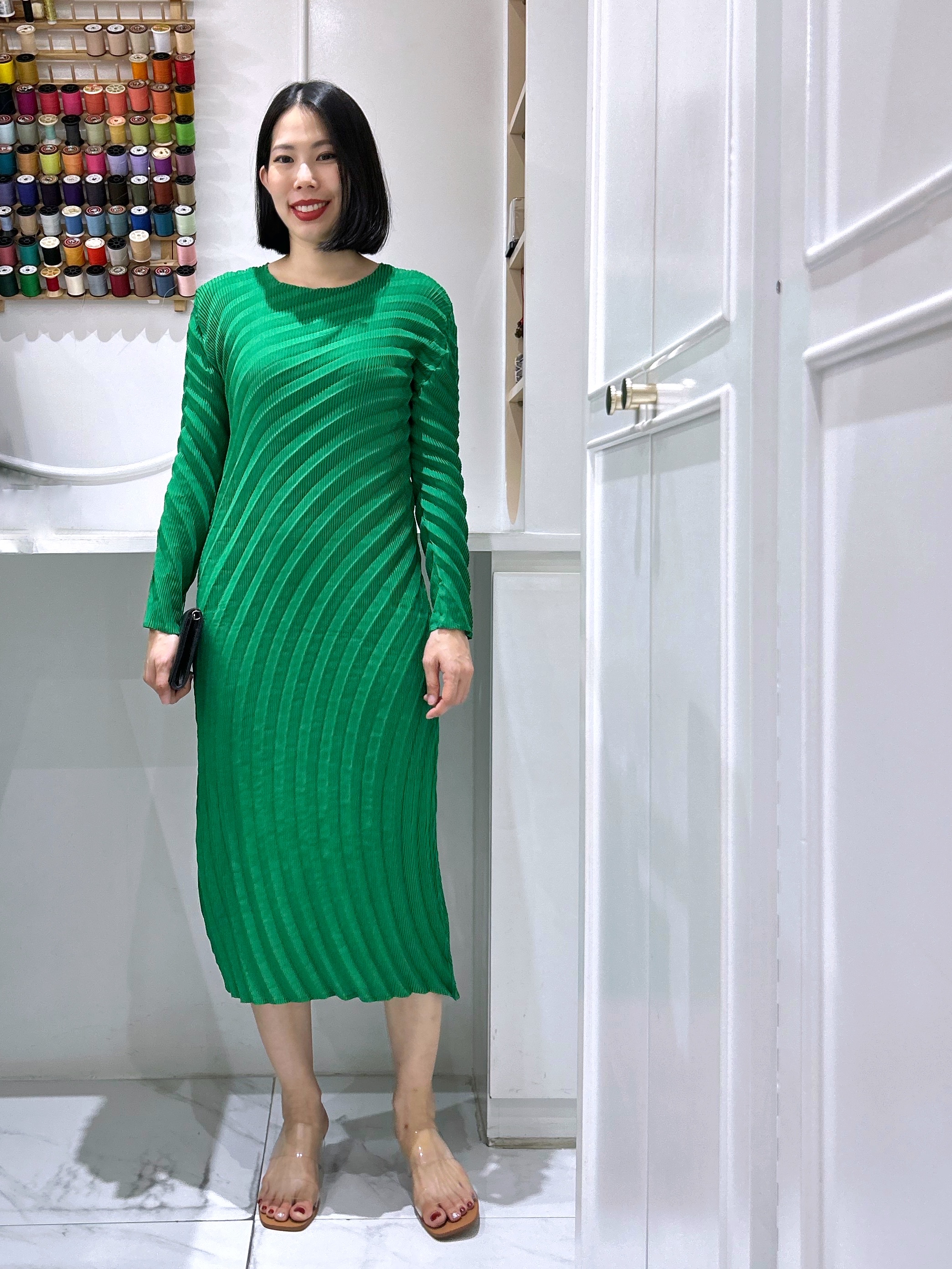 ปรับราคาลง20%!! 2MUAY รุ่น CX01618 เดรสอัดพลีทคุณภาพ LONG SLEEVE CIRCLE PLEATED DRESS 5 สี FREE SIZE