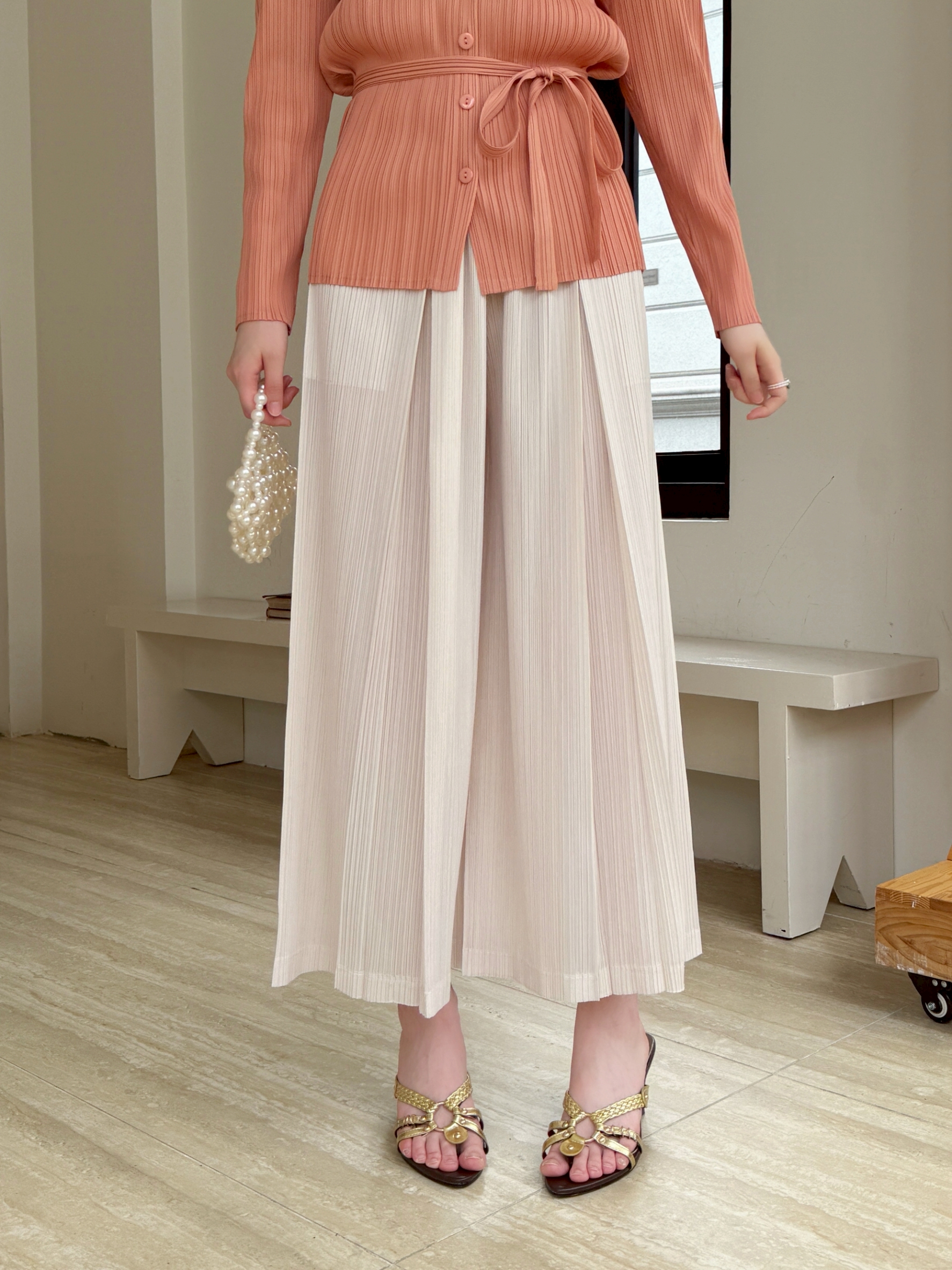 ยาว36นิ้ว! 2MUAY รุ่น GJO10237 กางเกงพลีทคุณภาพ FLOWY WIDE LEG PLEATED PANT 9 สี FREE SIZE