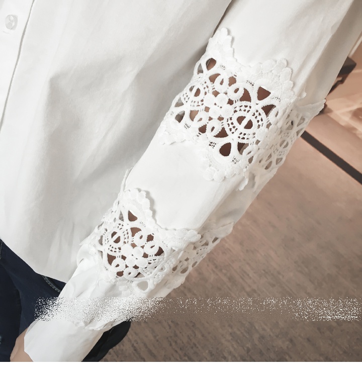 เสื้อเซิ๊ต คอปก แขนยาว ตัดต่อลูกไม้ที่แขน ตามรูป