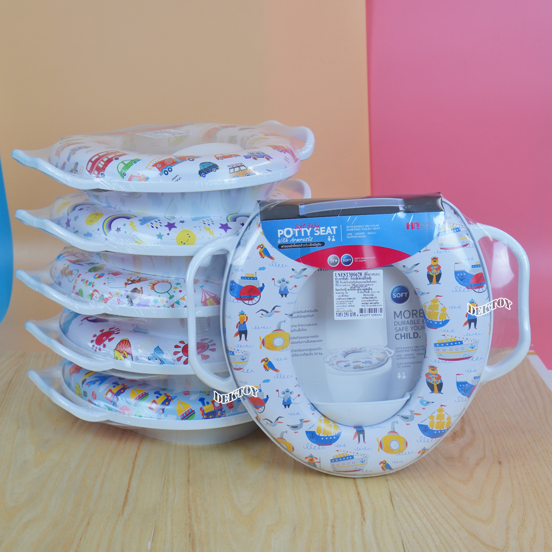 Fin ฝารองชักโครกเด็ก แบบมีด้าม 300678A-F วัสดุ PP เบาะนิ่ม ใช้งานได้กับชักโครกรุ่นมาตรฐานทุกรุ่น