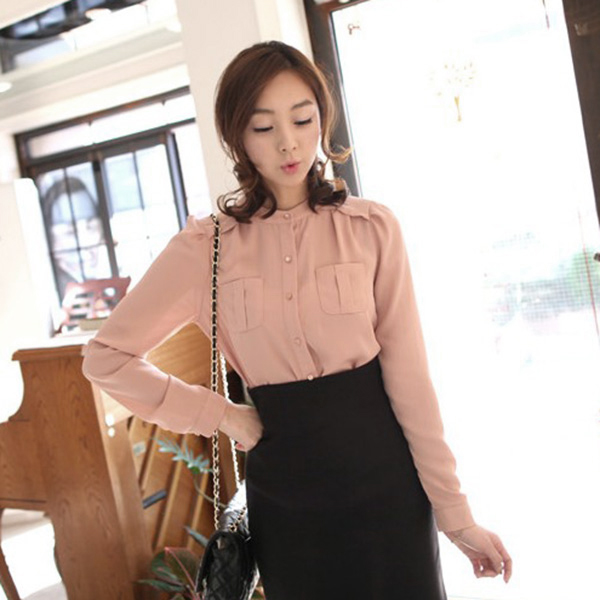 [SALE] เสื้อเชิ้ตคอจีนแขนยาว แต่งกระเป๋าคู่-11446