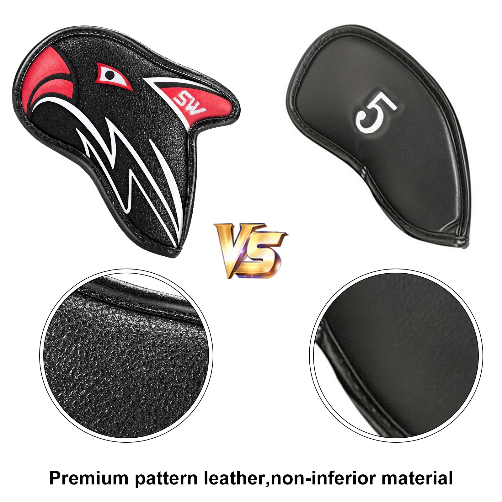 ปลอกหุ้มหัวไม้กอล์ฟ ปลอกหุ้มหัวไม้ชุดเหล็ก COVER IRONS SET EAGLE ( 1 เซ็ตมี 11 ชิ้น ) สีดำ