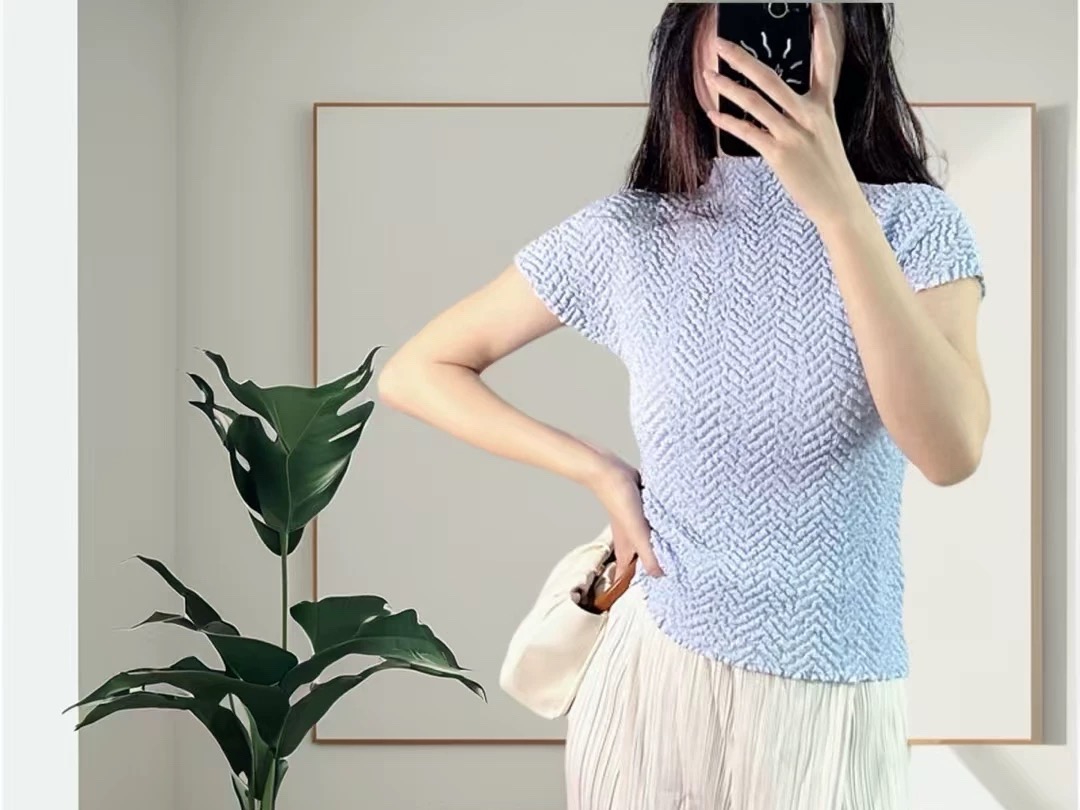 ปรับราคาลง20%!! 2MUAY GJO10308 เสื้ออัดพลีท HIGH NECK CRINKLE PLEATED TOP 6 สี FREE SIZE