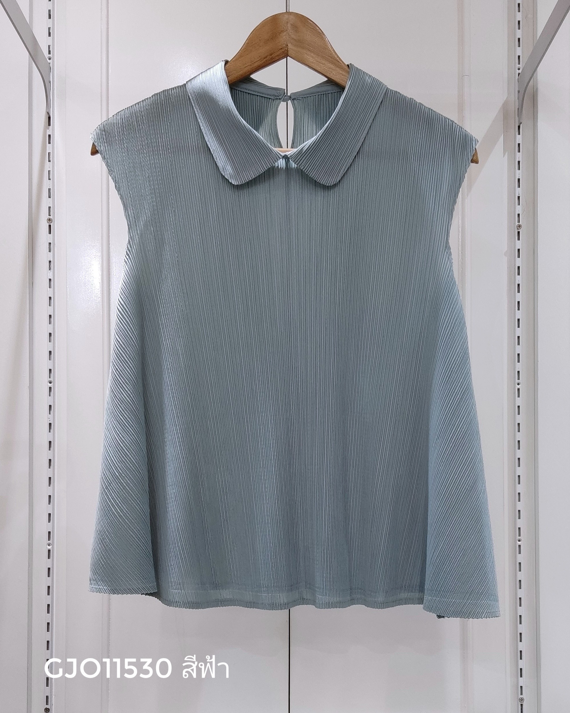 2MUAY รุ่น GJO11530 เสื้ออัดพลีท PETER PAN COLLAR PLEATED TOP 10 สี FREE SIZE