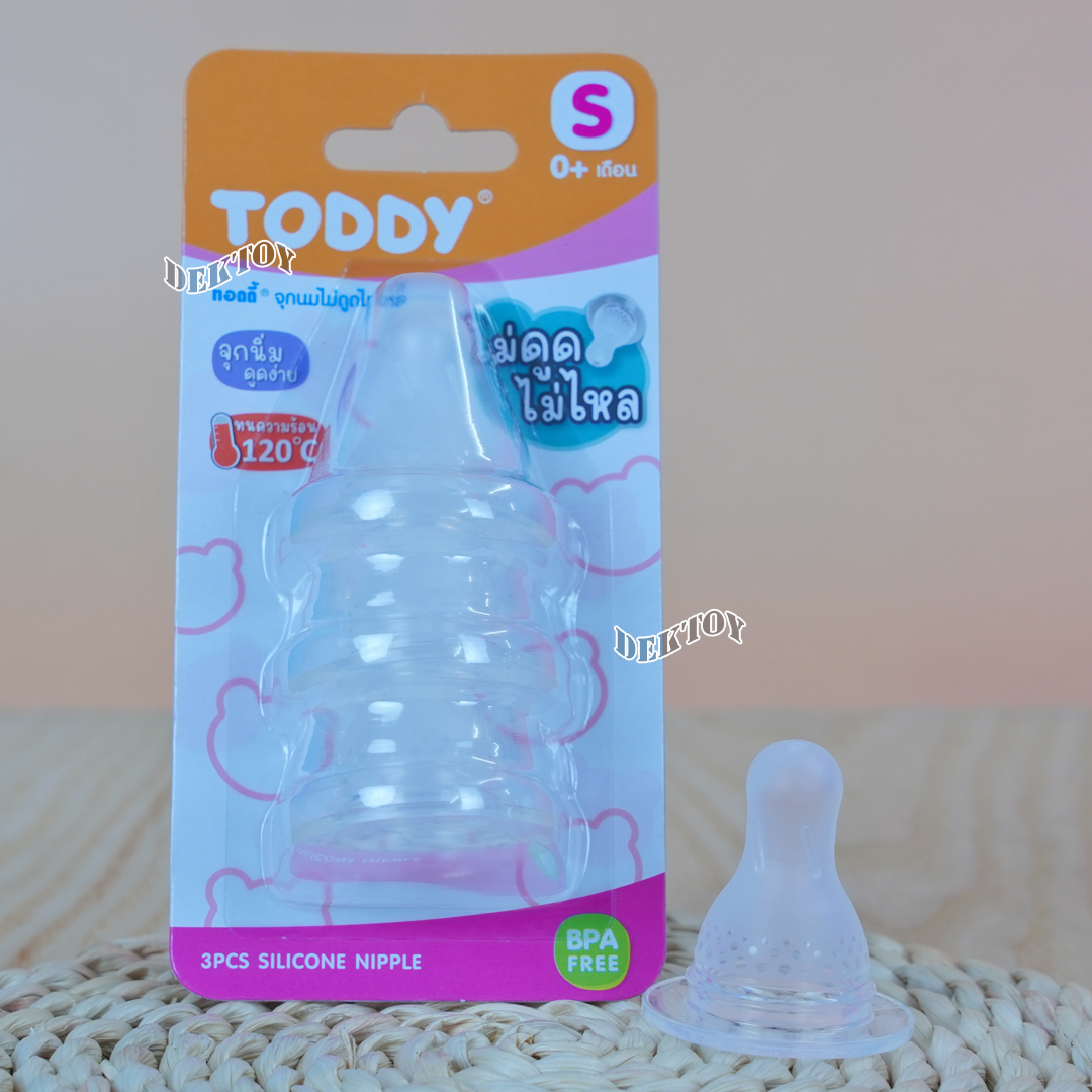 จุกนมไม่ดูดไม่ไหล Toddy ทอดดี้ จุกนมสำหรับขวดคอแคบ แพ็ค3ชิ้น
