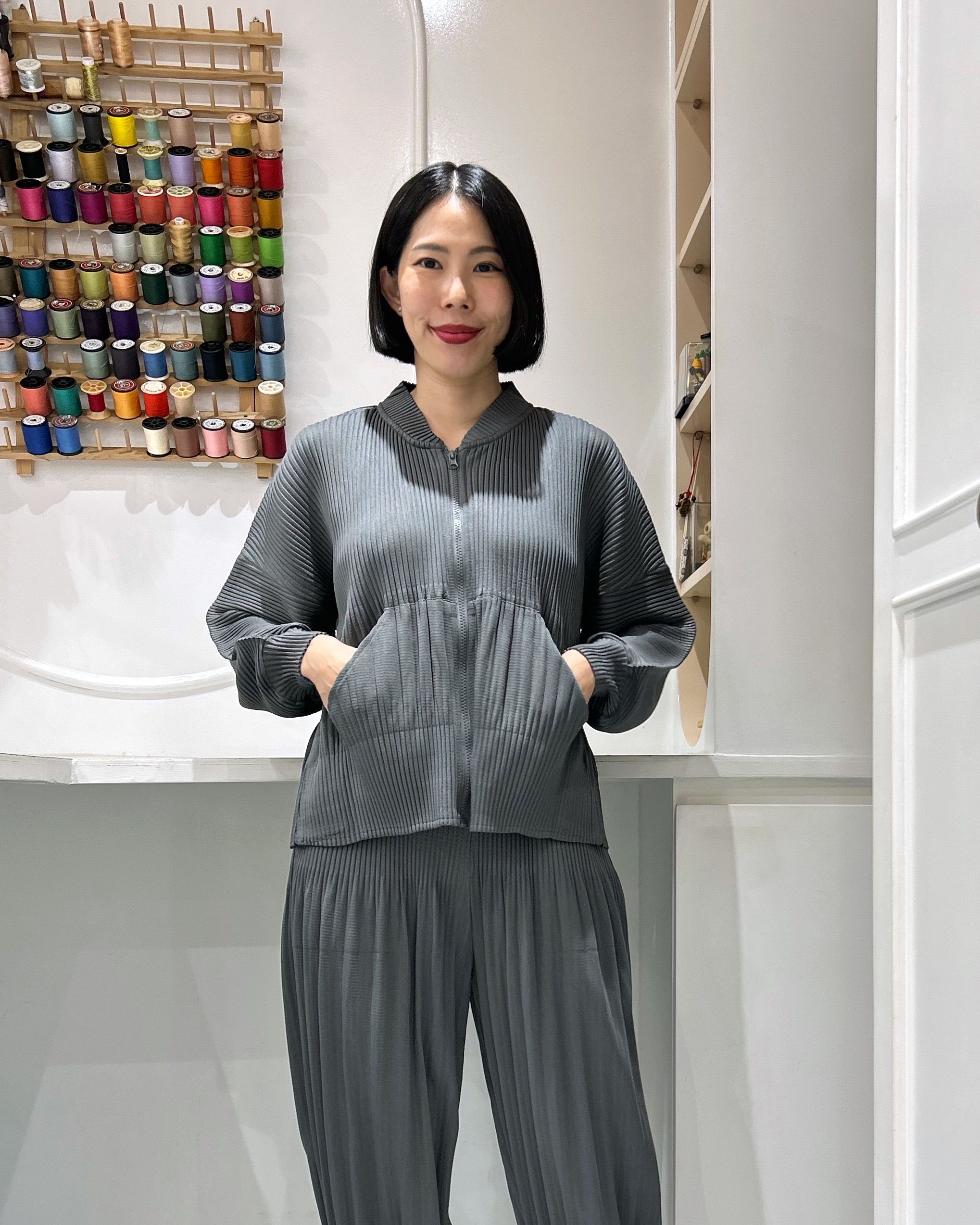 2MUAY รุ่น GA67811 เสื้อคลุมอัดพลีท THICK ZIP FRONT PLEATED CARDIGAN 4สี FREE SIZE