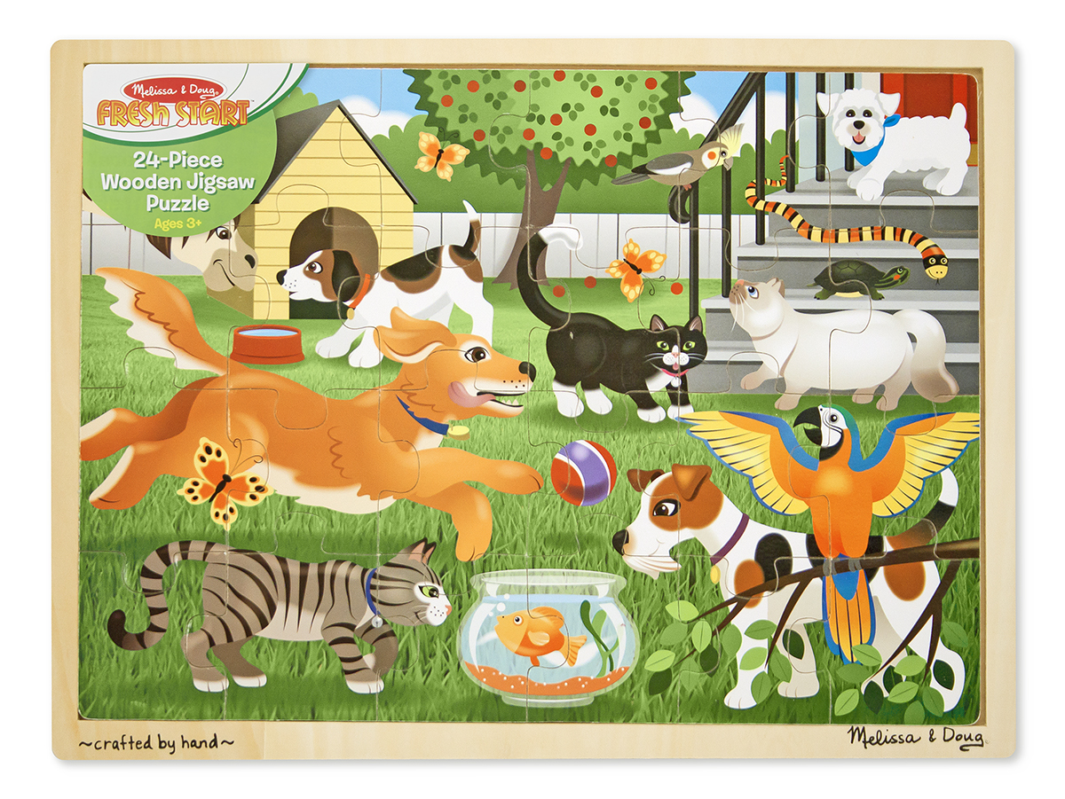 ชุดจิ๊กซอไม้ รุ่นสัตว์เลี้ยง 24ชิ้น ส่งเสริมการเล่นแบบมีสมาธิ Wooden Jigsaw Puzzle Pets 24pc Melissa&Doug, ของเล่นเสริมพัฒนาการ, ของเล่น