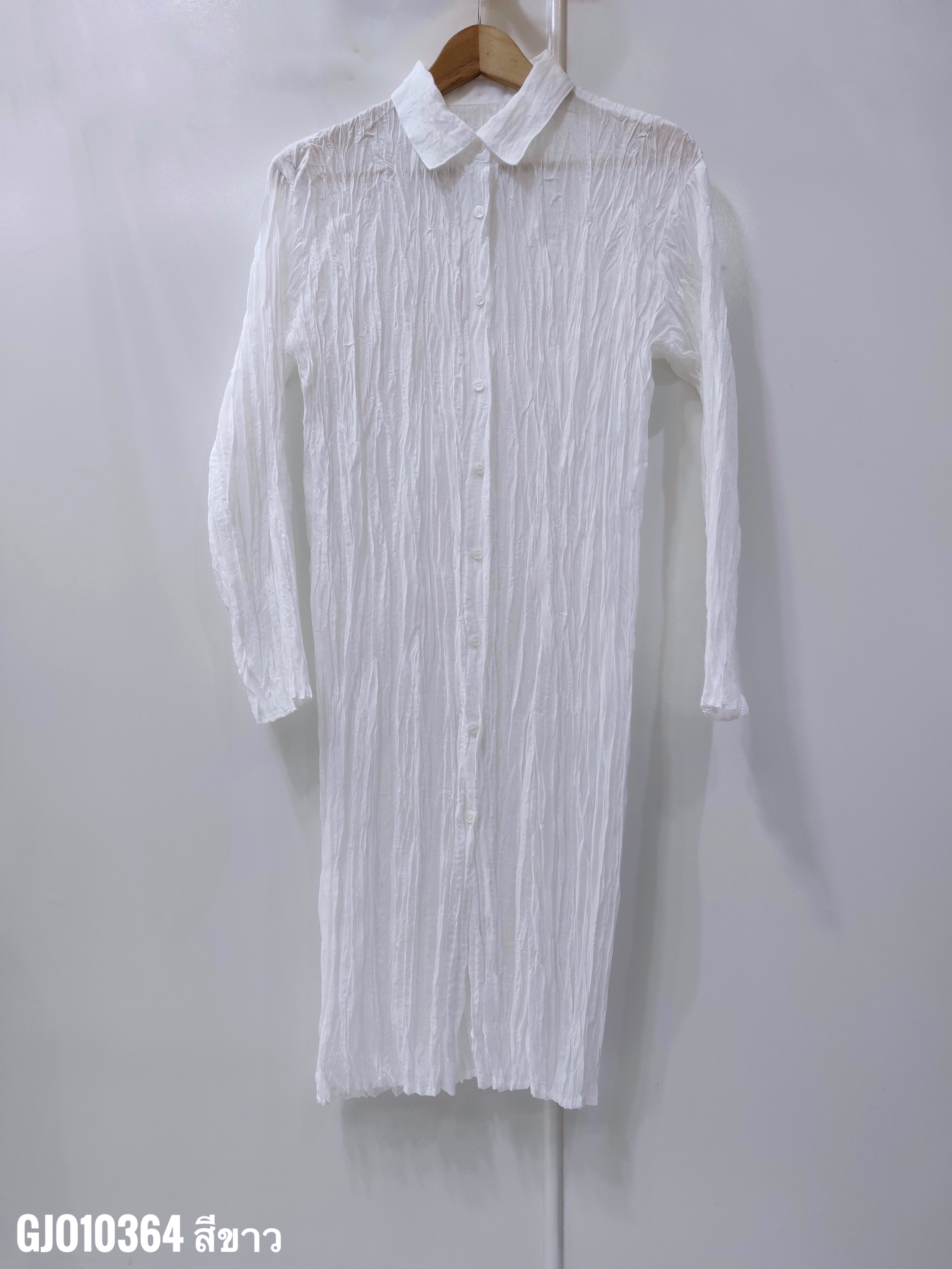 ปรับราคาลง20%!! 2MUAY รุ่น GJO10364 เสื้ออัดพลีทคุณภาพ LONG SLEEVE SHIRT COLLAR CRINKLE PLEATED TOP 4 สี FREE SIZE