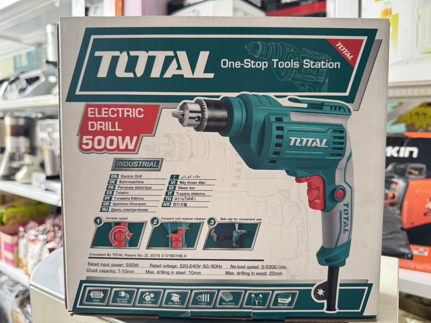 TOTAL สว่านไฟฟ้า Keyless Chuck Electric Drill หัวสว่านแบบมือบิด 500 วัตต์ รุ่น TD2051026-2 ขนาด 3/8 นิ้ว (10 มม.)