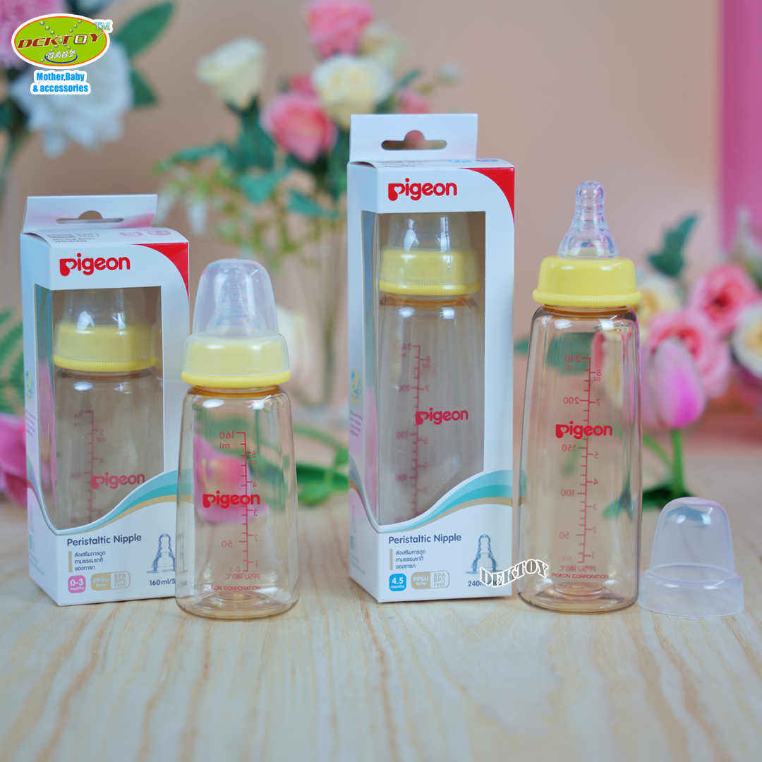 PIGEON พีเจ้น ขวดนมพีเจ้นสีชา PPSU 8 ออนซ์ 240 มล ทรงมาตรฐาน พร้อมจุกนมเสมือนนมมารดา รุ่น มินิ size M