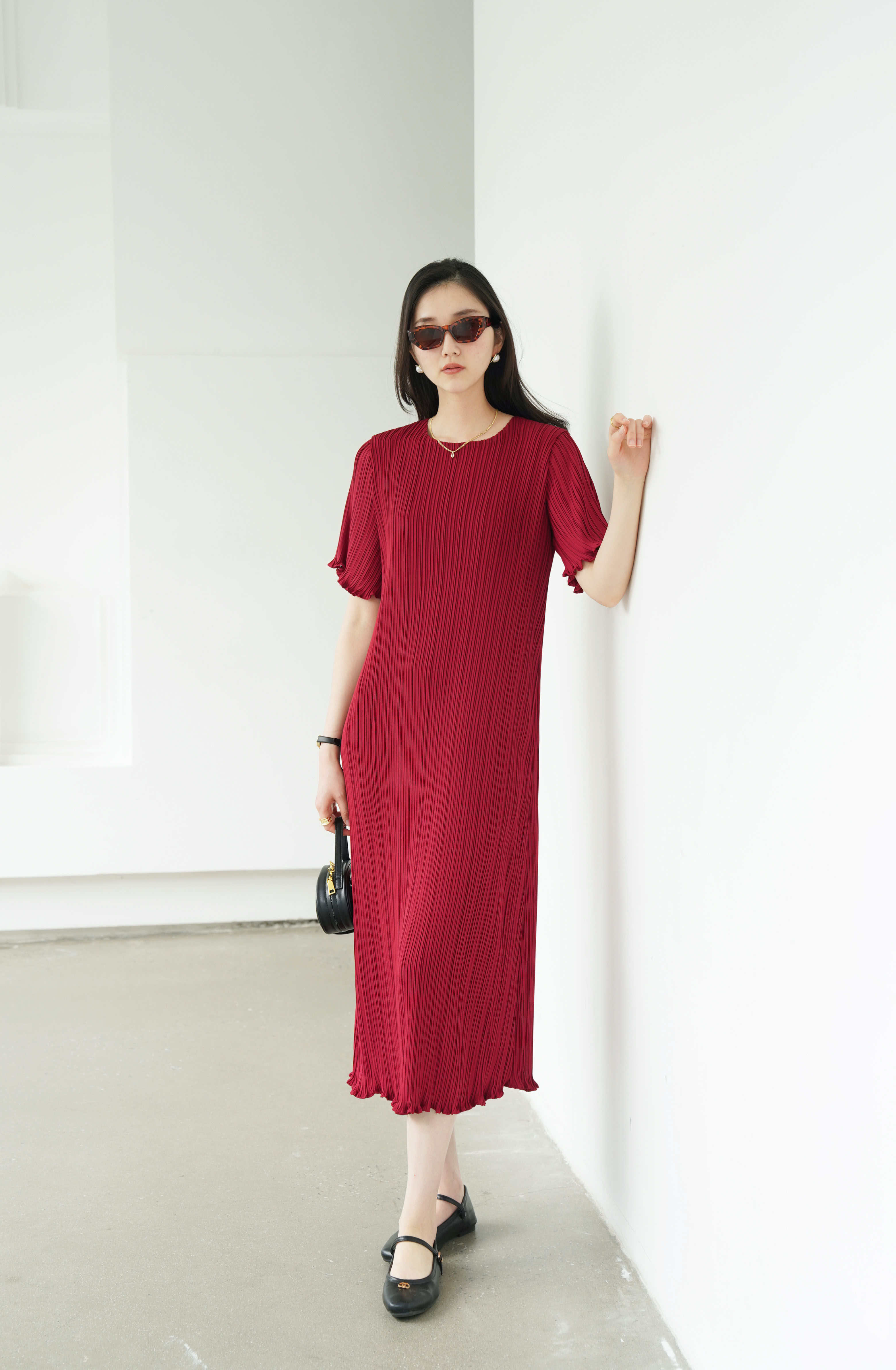 ปรับราคาลง20%!! 2MUAY รุ่น GJO5323 เดรสพลีทคุณภาพ GLAM SHORT SLEEVE PLEATED DRESS 7 สี FREE SIZE