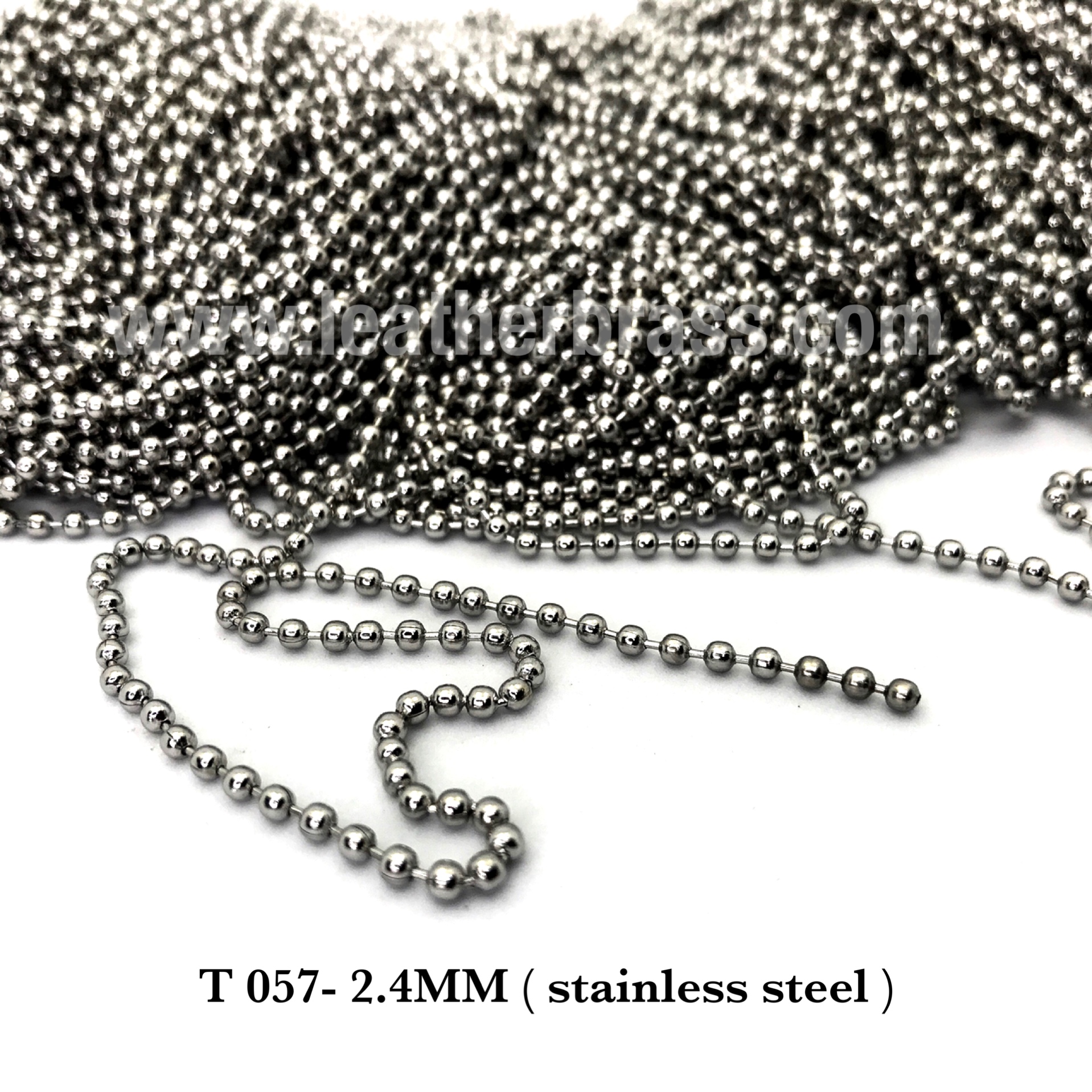 T057-2.4 โซ่ไข่ปลา ขนาด 2.4 สเตนเลสแท้ โซ่คล้องป้าย leatherbrass**ราคาต่อเมตร**