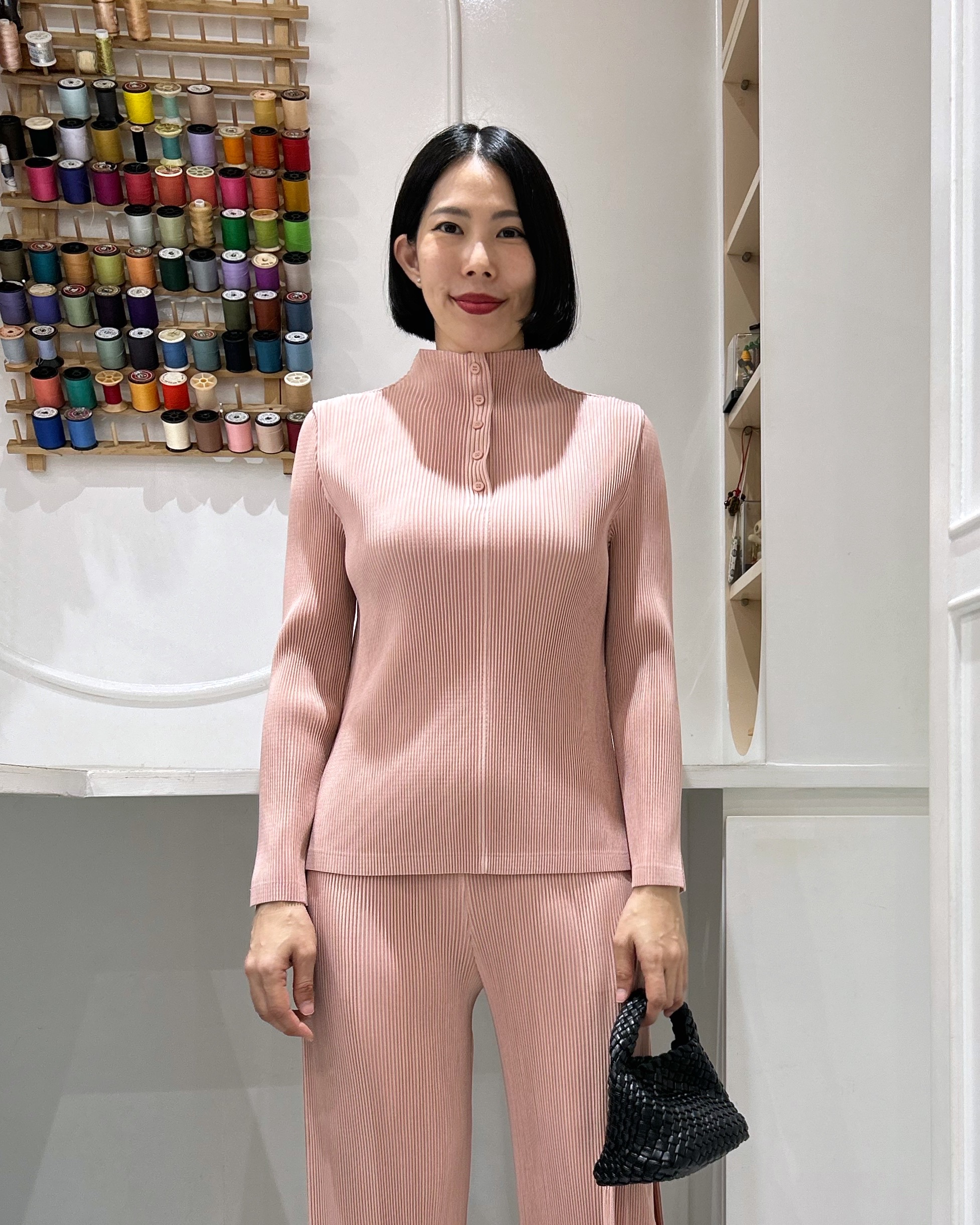 2MUAY รุ่น GJO11551 เสื้ออัดพลีท THICK HIGH NECK BUTTON FRONT PLEATED TOP 8 สี FREE SIZE