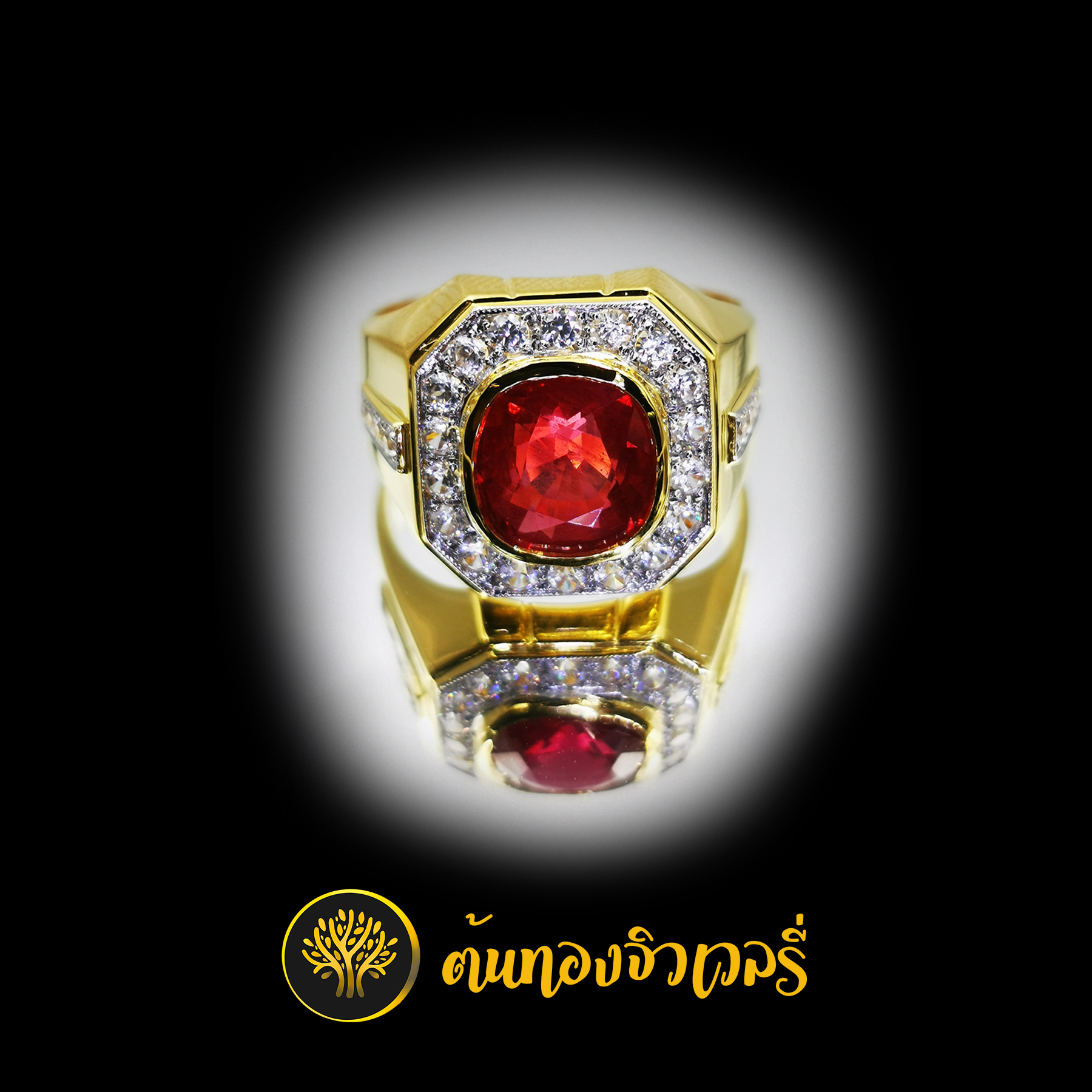 แหวนพลอยชาย พลอยทับทิม ล้อมเพชร