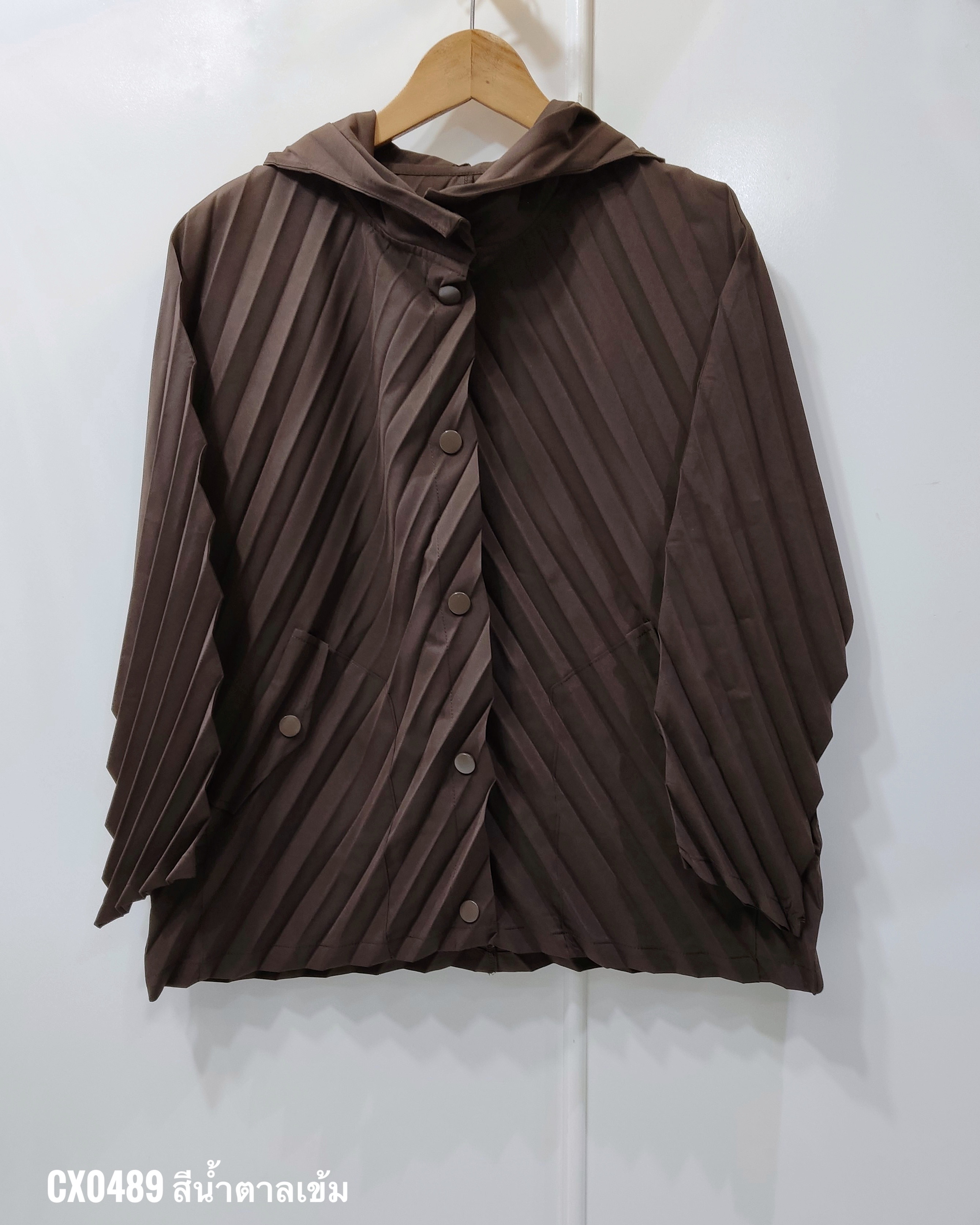 2MUAY รุ่น CX0489 เสื้อคลุมอัดพลีท HOODED BOTTON FRONT PLEATED JACKET 2สี FREE SIZE