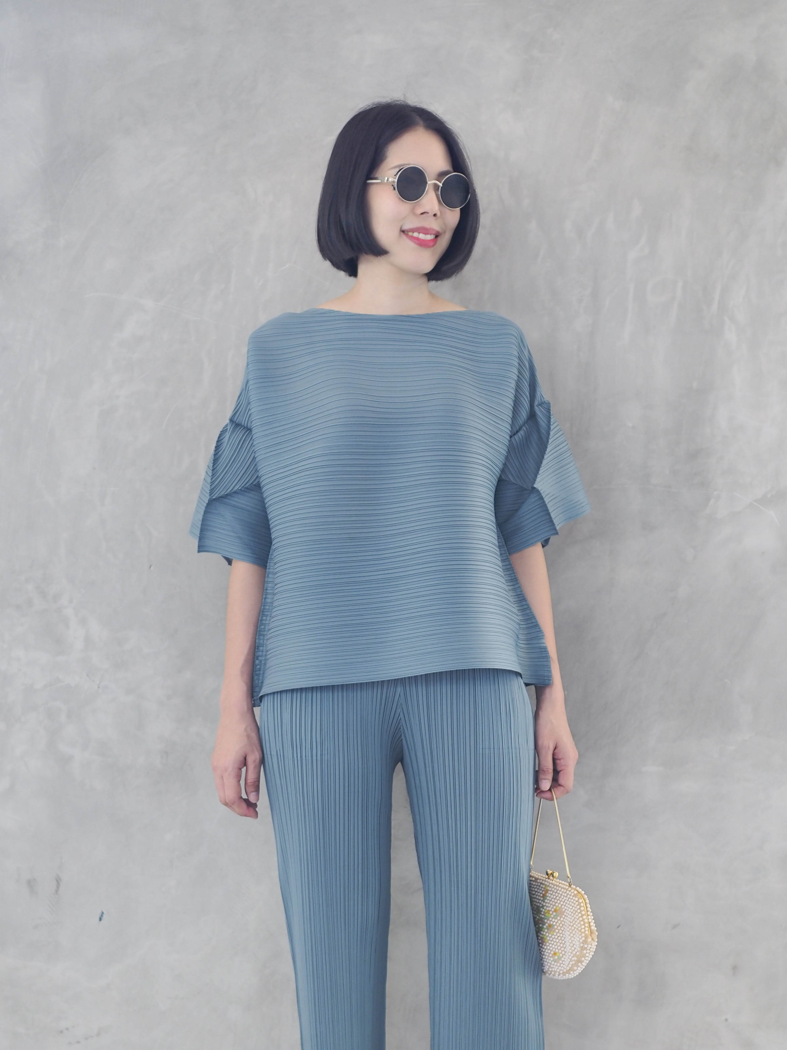 2MUAY รุ่น GJO9319-9 เสื้อพลีทคุณภาพ FLARE SLEEVE PLEATED TOP 7 สี FREE SIZE