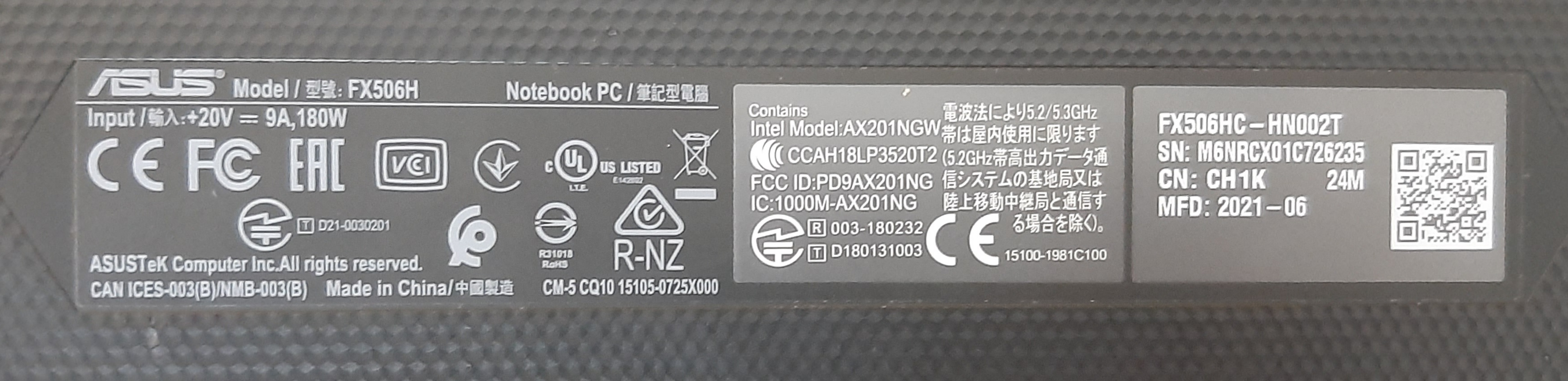 โน๊ตบุ๊คมือสอง Asus FX506H (i5-11400H Ram8GB SSD512GB VGA RTX3050 4GB)+Adapter+Mouse+กระเป๋า สภาพดี ประกันร้าน 1 เดือน