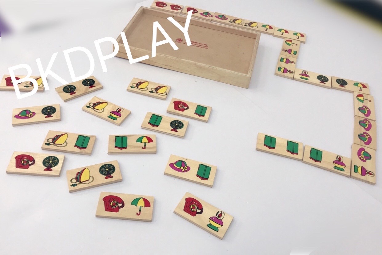 โดมิโน จับคู่ของใช้ สิ่งของ , ของเล่นไม้, ของเล่นเสริมพัฒนาการ, ของเล่นเด็กอนุบาล, สื่อการสอน