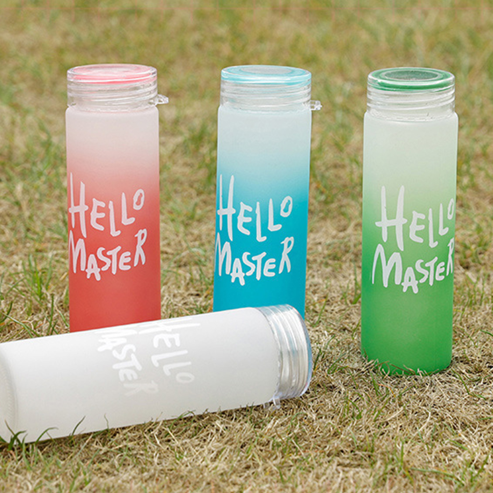 กระบอกน้ำแก้ว ขนาด400ml สายซิลิโคน ทนความร้อน หนา ไม่แตกง่าย มีให้เลือก 4สี