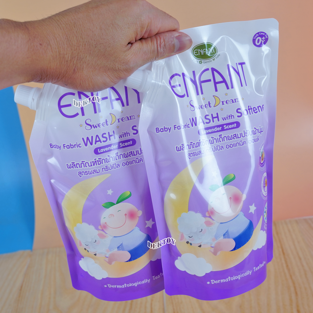 Enfant อองฟองต์ น้ำยาซักผ้าผสมปรับผ้านุ่ม ชนิดถุง 600มล. lavender สวีทดรีม สีม่วง