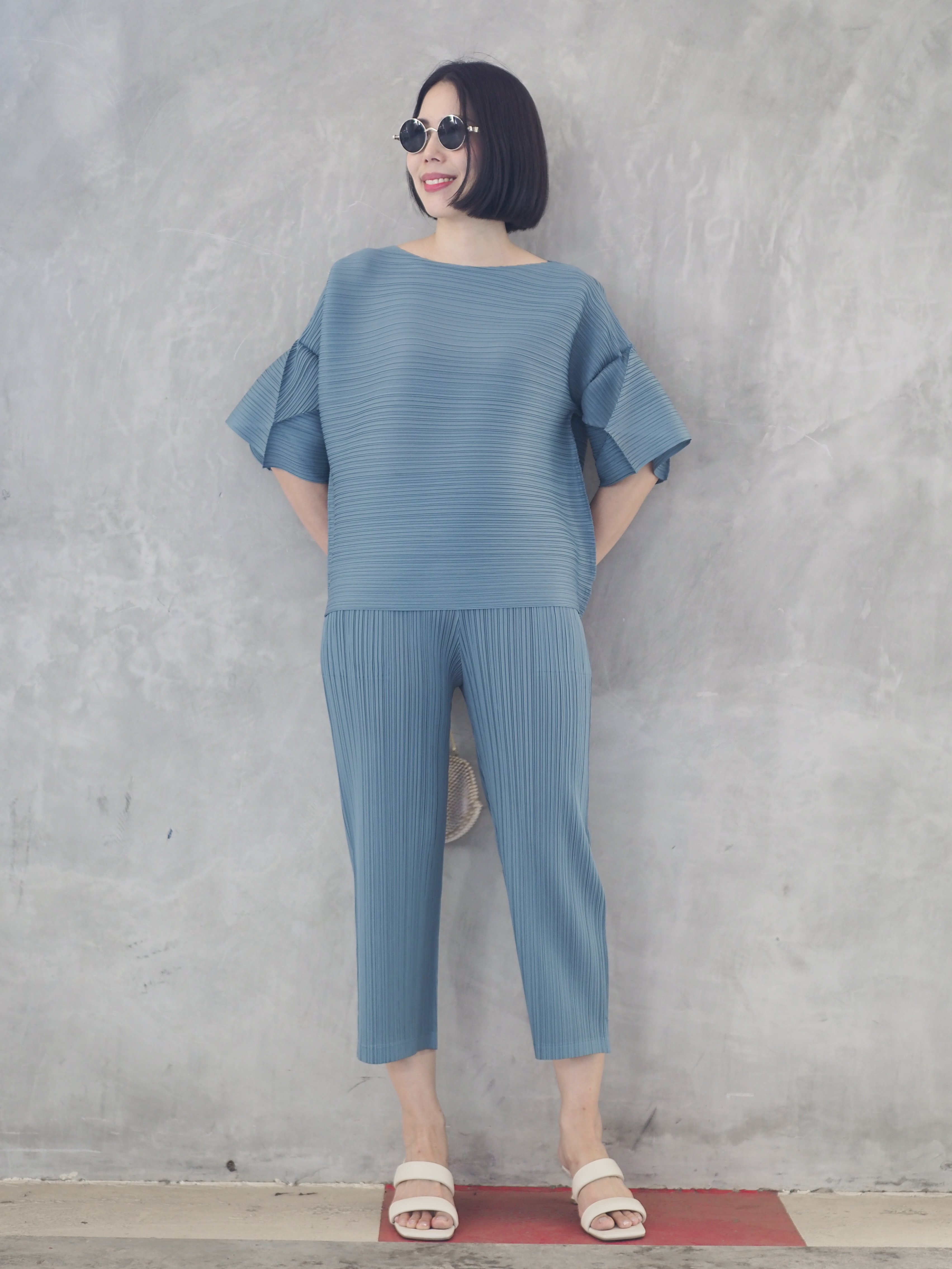 สีใหม่! 2MUAY รุ่น GJO9319-9 / GJO7573-9 เซ็ตพลีทคุณภาพ FLARE SLEEVE TOP WITH PANT PLEATED SET 7 สี FREE SIZE