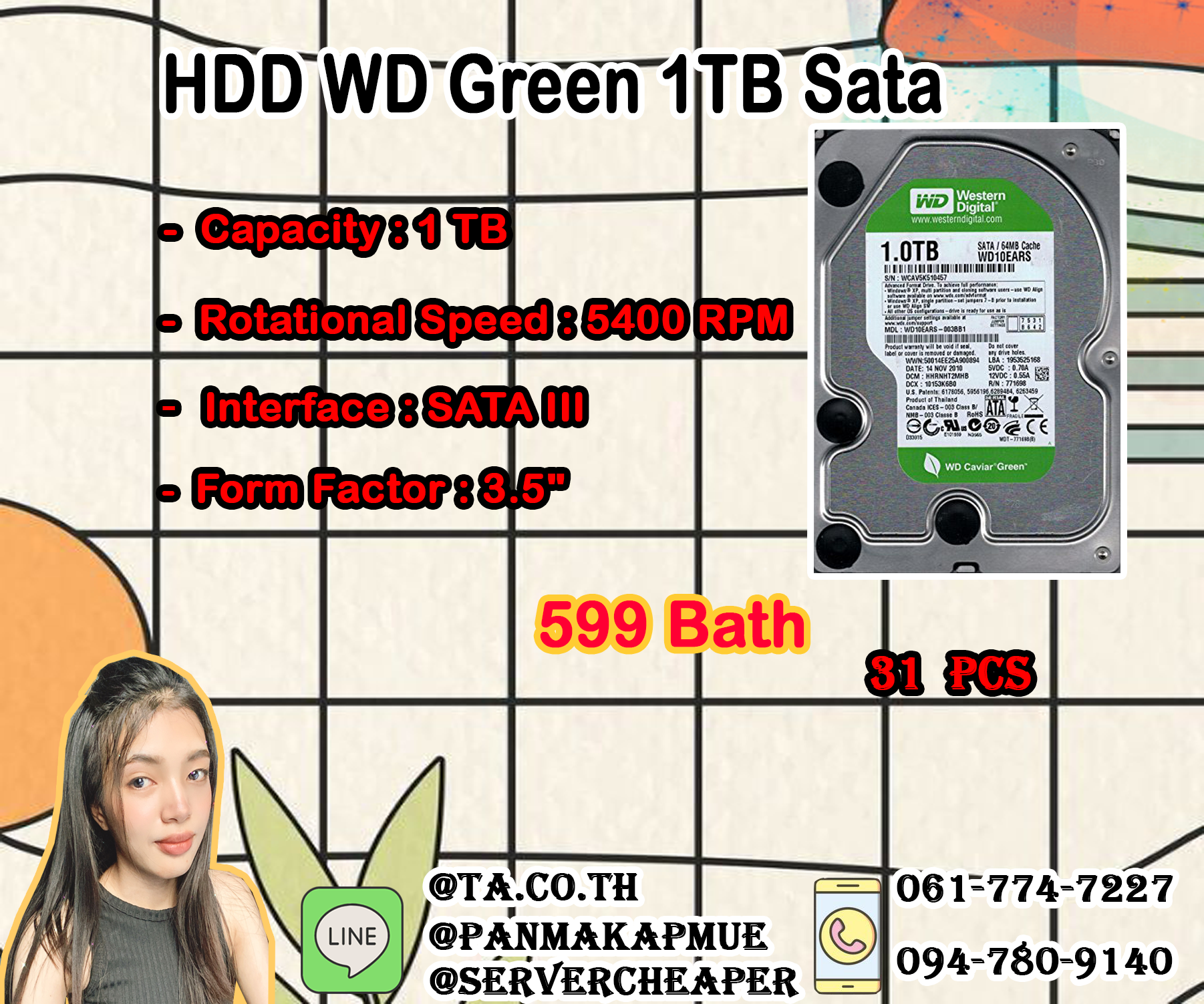 Harddisk WD Green 1TB Sata 3.5