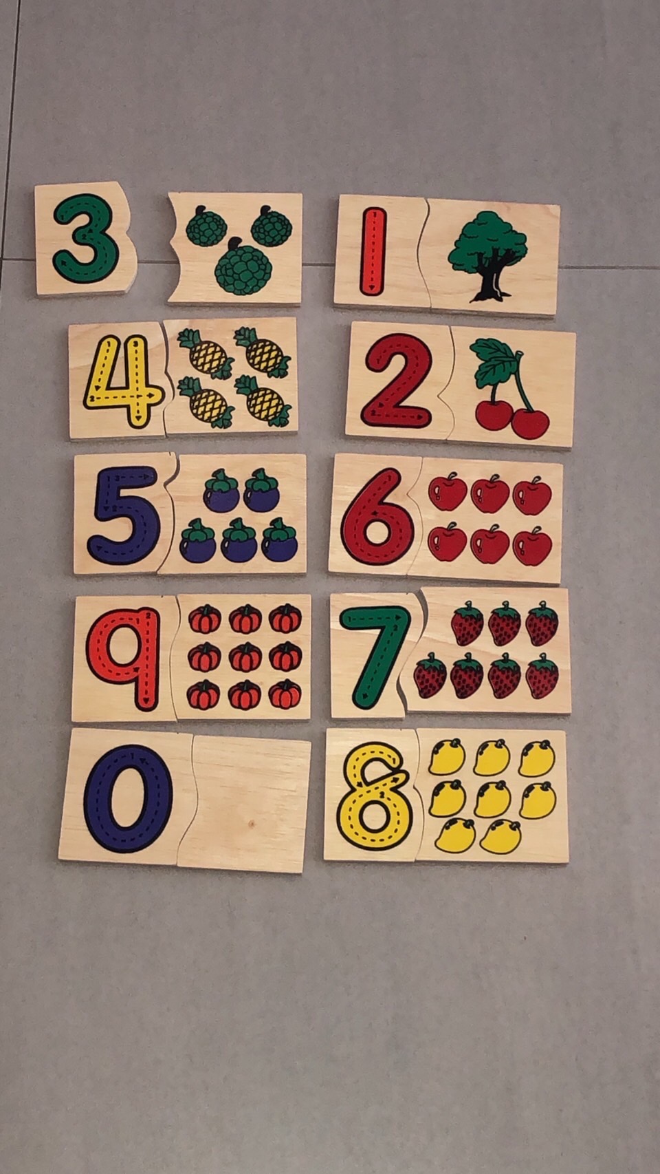 จับคู่ตัวเลข-ผลไม้ , ของเล่นไม้, ของเล่นเสริมพัฒนาการ, ของเล่นเด็กอนุบาล, สื่อการสอนเด็กอนุบาล