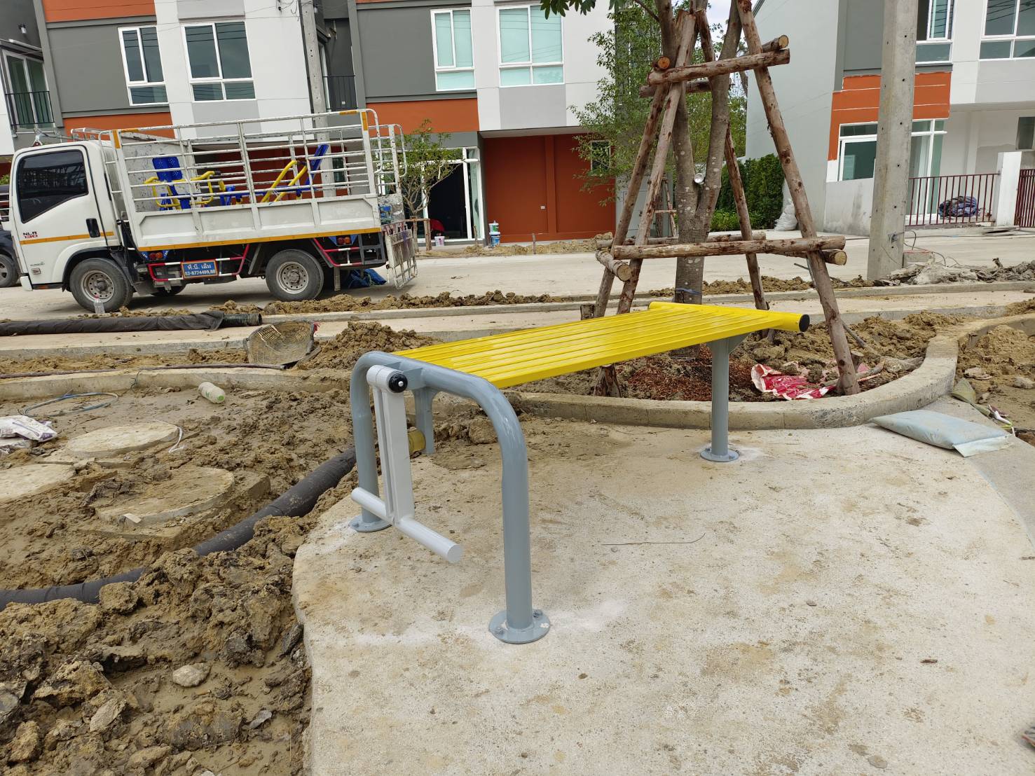 เครื่องออกกำลังกายกลางแจ้งผู้ใหญ่,บริหาร หน้าท้อง แบบนอน ซิทอัพคู่,ลานกีฬาอเนกประสงค์ ,สวนสาธารณะ ,เทศบาล ,หมู่บ้าน ,ผลิตในไทย ,สั่งทำตามสีที่ต้องการได้ ขนาด 130x180x60 ซม.