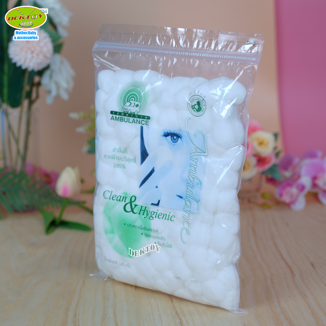 สำลีก้อนตรารถพยาบาล-Cotton Ball Ambulance 100 กรัม