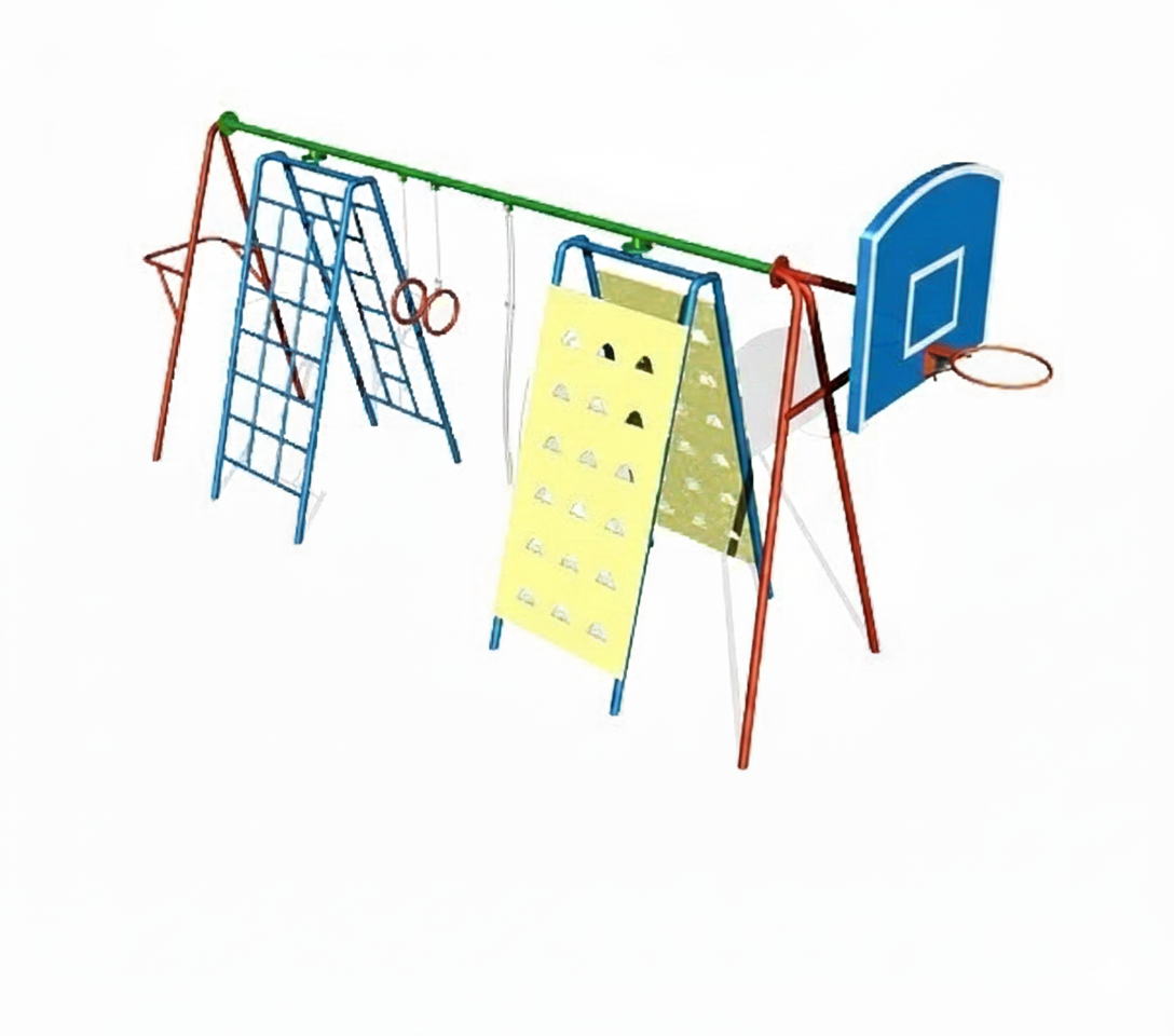 เครื่องเล่นสนาม กลางแจ้ง เหล็ก ชุดปีนป่าย รวมแป้น บาส3 Outdoor Playground, ราคาโรงงาน สั่งผลิต 10-20 วัน ขนาด 150x250x220 ซม.