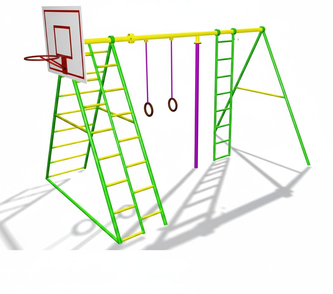 อุปกรณ์ปีนป่ายแป้นบาส เครื่องเล่นสนาม กลางแจ้ง เหล็ก ,บาร์โหน ตั้งพื้น ,ปีนป่าย, ของเล่น สั่งผลิต 10-20 วัน ขนาด 150x350x220 ซม.