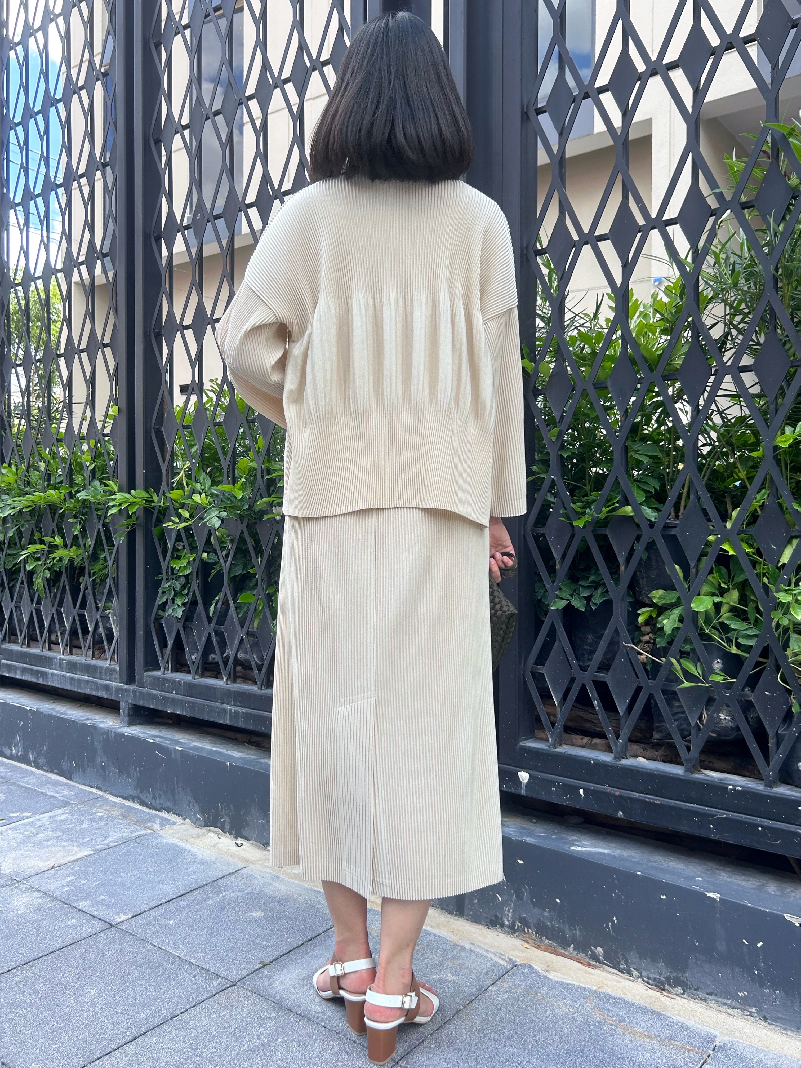 SET 3 ชิ้น 2MUAY รุ่น GJO5161 / GJO5160 / GJO1328 เซ็ตพลีท THICK SQUARE NECK TOP , OPEN FRONT CARDIGAN WITH SKIRT PLEATED SET 12 สี FREE SIZE