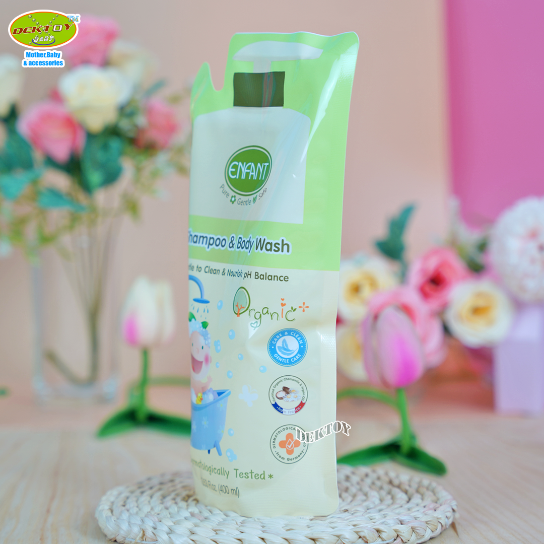 Enfant อองฟองต์แชมพูและครีมอาบน้ำORGANIC SHAMPOO & BODYWASH ใช้ได้ตั้งแต่แรกเกิด ถุง400มล.