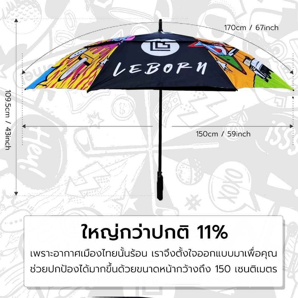 ร่มกอล์ฟ 2 ชั้น LEBORN FUNNY ร่มกัน UV กดเปิดอัตโนมัติ ขนาดใหญ่มาก 75 นิ้ว แต่น้ำหนักเบามากค่ะ!!!