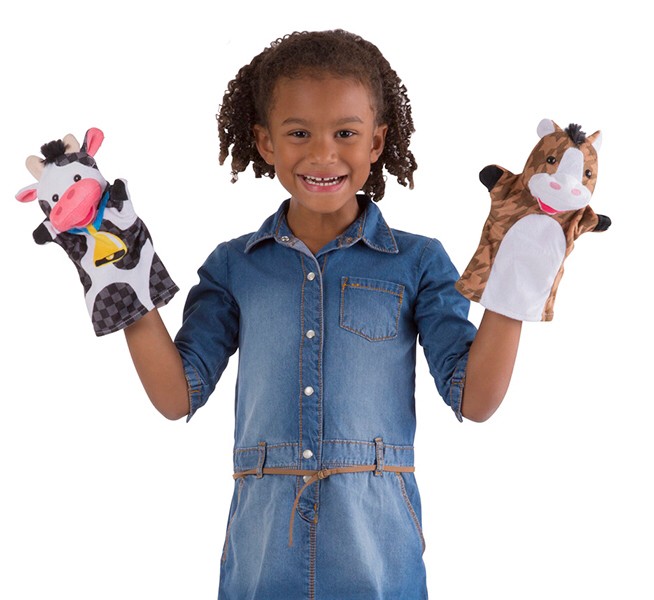 ชุดหุ่นมือ 4 ตัว (ฟาร์ม) ทำจากผ้าคุณภาพดี ส่งเสริมจินตนาการ ส่งเสริมให้เด็กสร้างเรื่อง สวมบทบาท Farm Friends Hand Puppets Melissa&Doug,รุ่น 9080 ของเล่นเสริมพัฒนาการ,ของเล่น