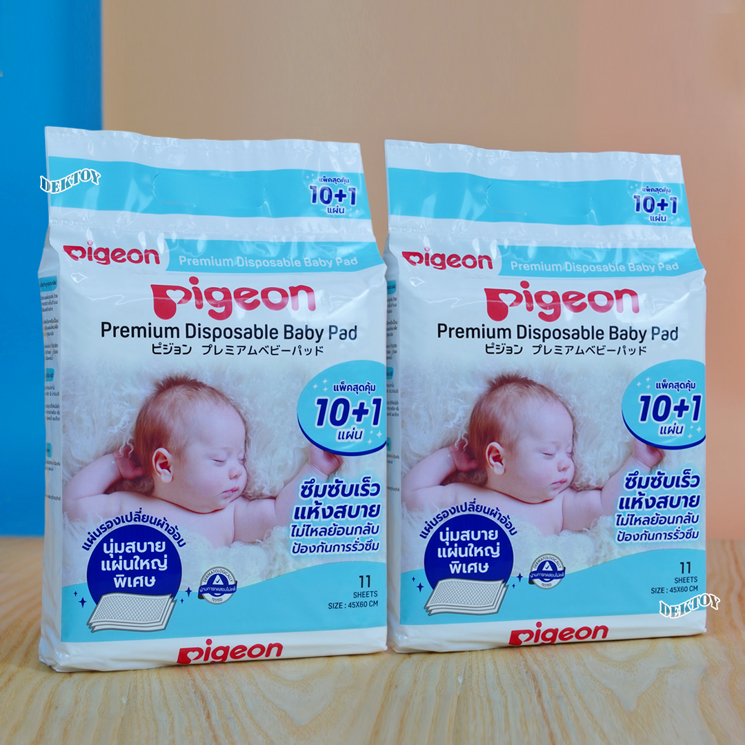 Pigeon พีเจ้น แผ่นรองซับ แผ่นพรีเมียมสำหรับรองเปลี่ยนผ้าอ้อม1ห่อ11แผ่น