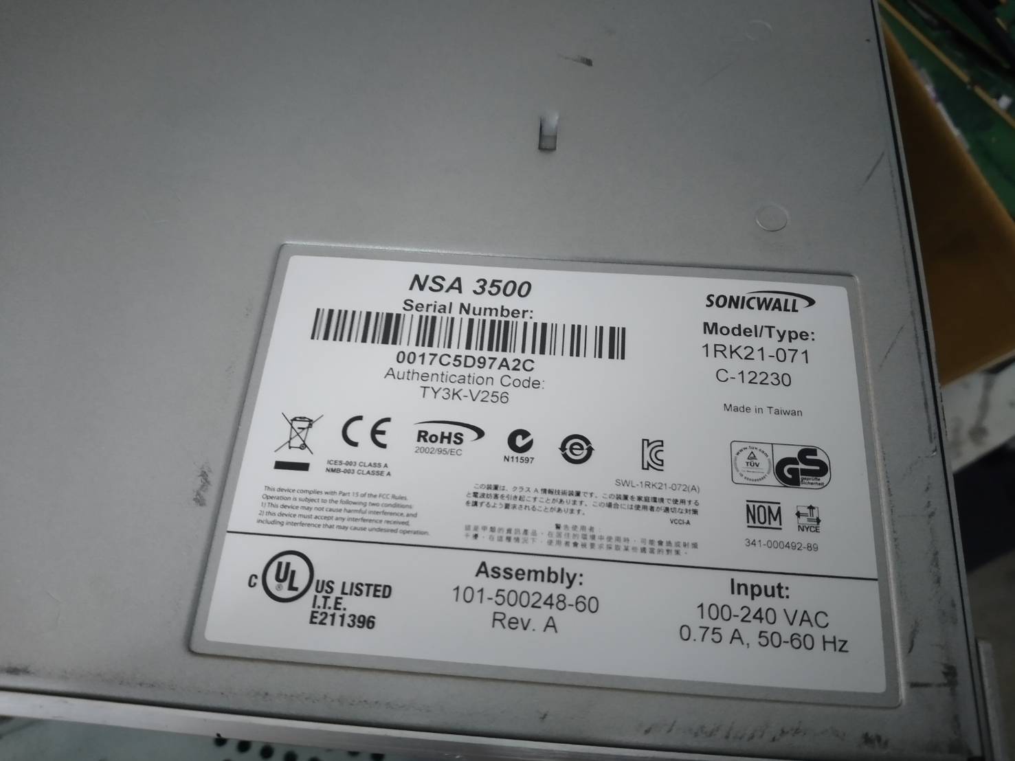 SonicWall NSA 3500 1RK21-071 6-Port Firewall Network Security Appliance