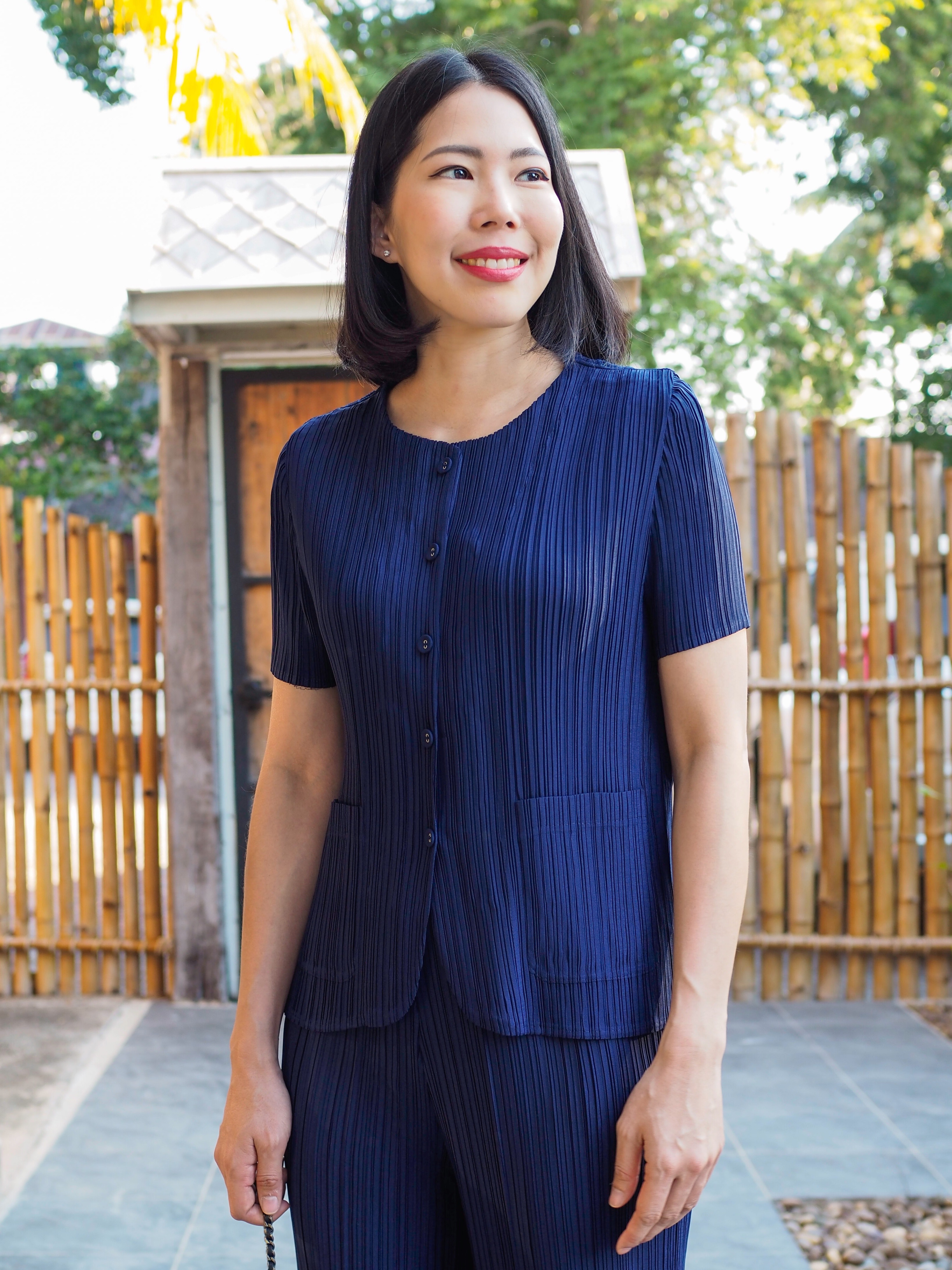 2MUAY รุ่น GJO1392P-9 เสื้อพลีทคุณภาพ SHORT SLEEVE BUTTON FRONT PLEATED TOP 10 สี FREE SIZE