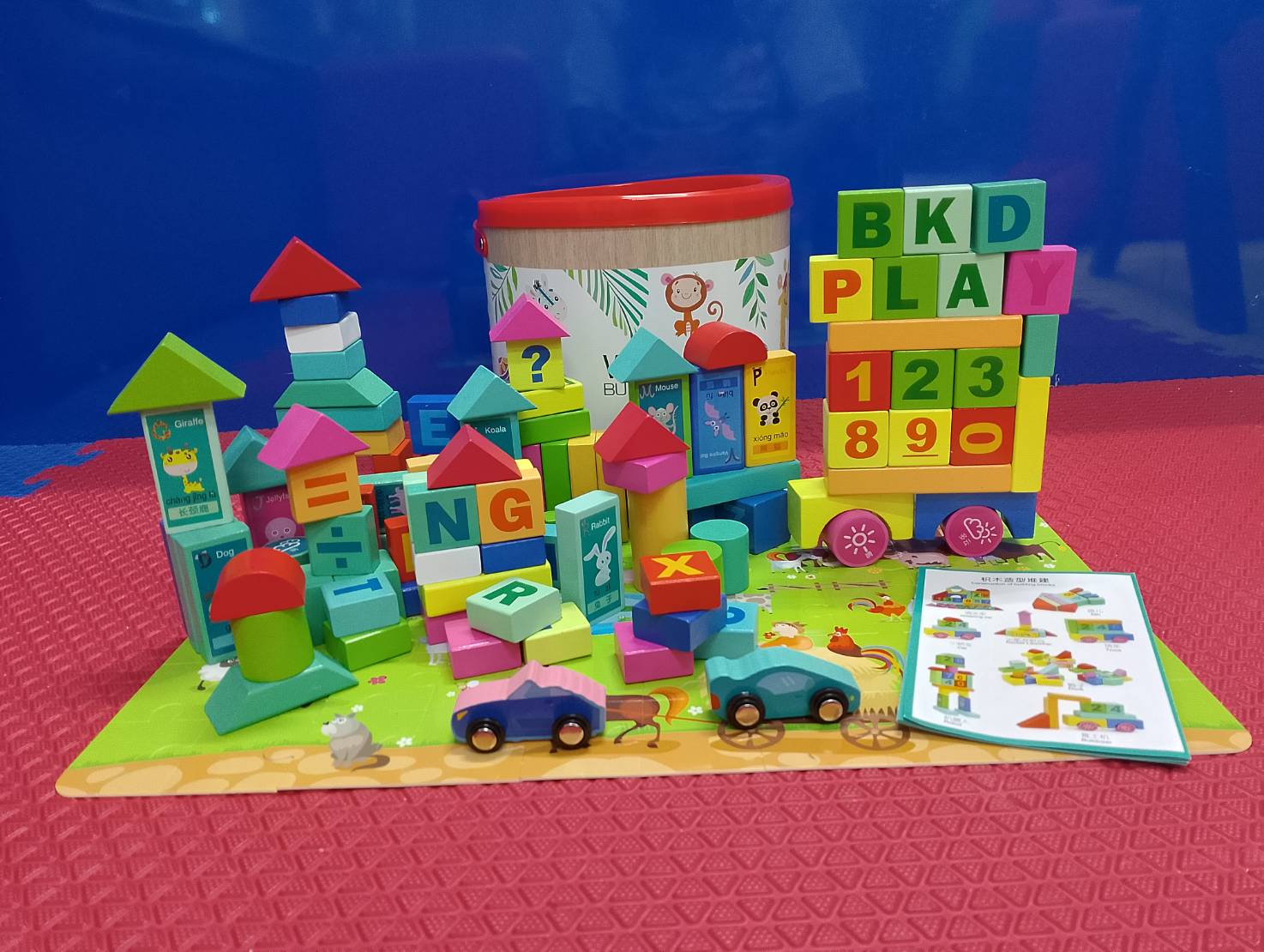 บล็อกไม้ ภาษาอังกฤษ 100 ชิ้น, บล็อคไม้ ของเล่นไม้, ของเล่นเสริมพัฒนาการ, ของเล่นเด็กอนุบาล, สื่อการสอนเด็กอนุบาล