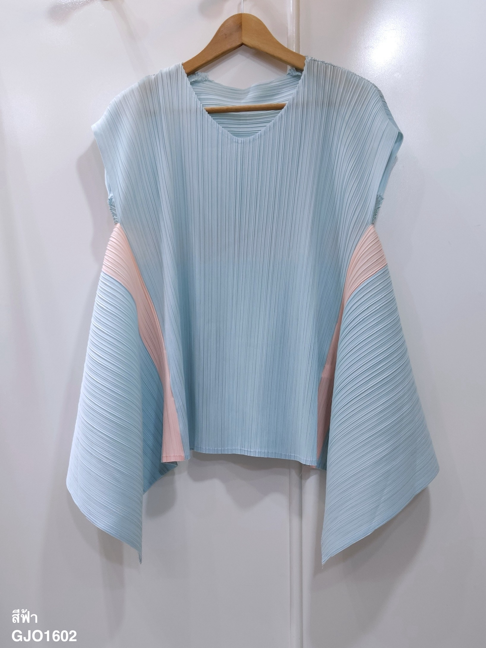 ปรับราคาลง20%!! 2MUAY รุ่น GJO1602 เสื้อพลีทคุณภาพ SHORT SLEEVE 2 TONE FLARE PLEATED TOP 6 สี FREE SIZE