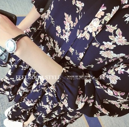 เดรสแฟชั่นเกาหลี ผ้านิ่มพิมพ์ลายดอกตามแบบ