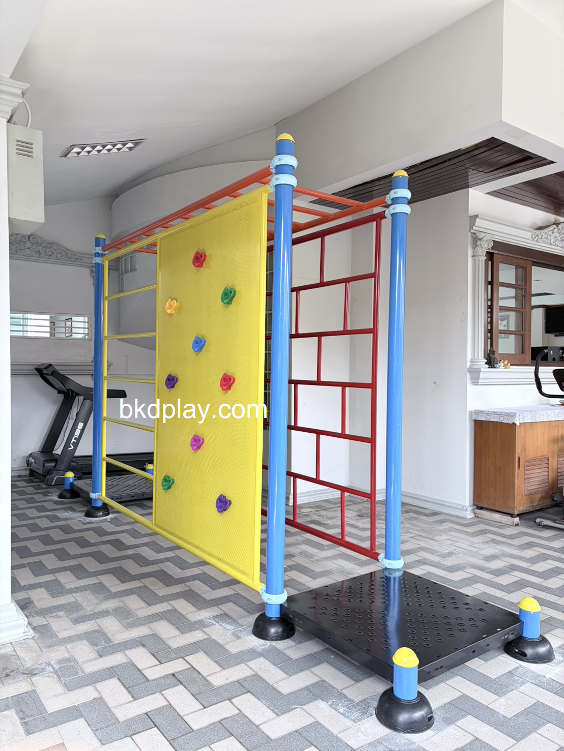 เครื่องเล่นสนามกลางแจ้ง เหล็กตั้งพื้น ชุดปีนป่ายหน้าผาจำลอง ปีนป่ายกำแพง, OutdoorPlayground, บาร์โหนอนุบาล-ประถม ขนาด 80x360x200 ซม.
