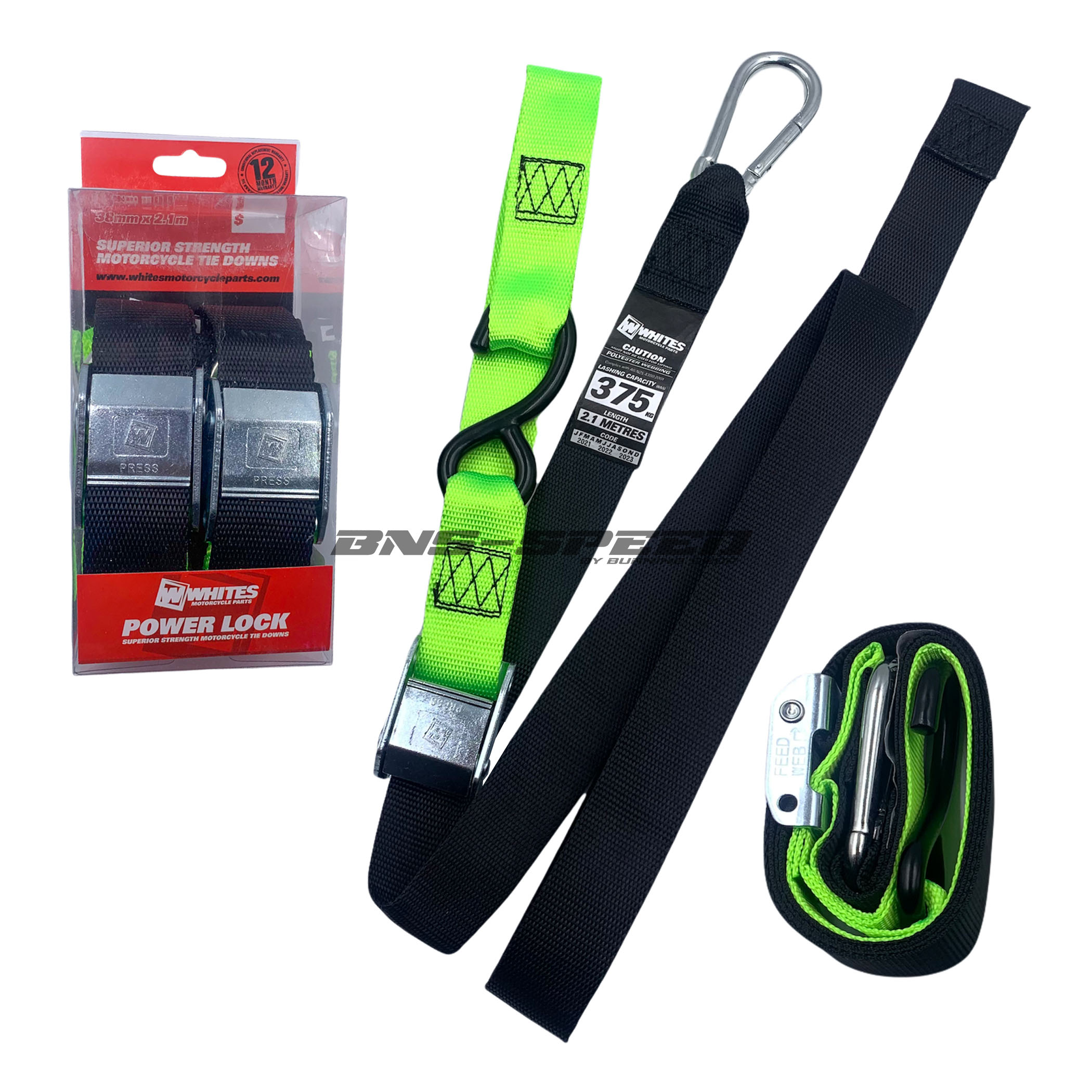 เชือกมัดรถ Whites tie down 38mm ดำ/เขียว