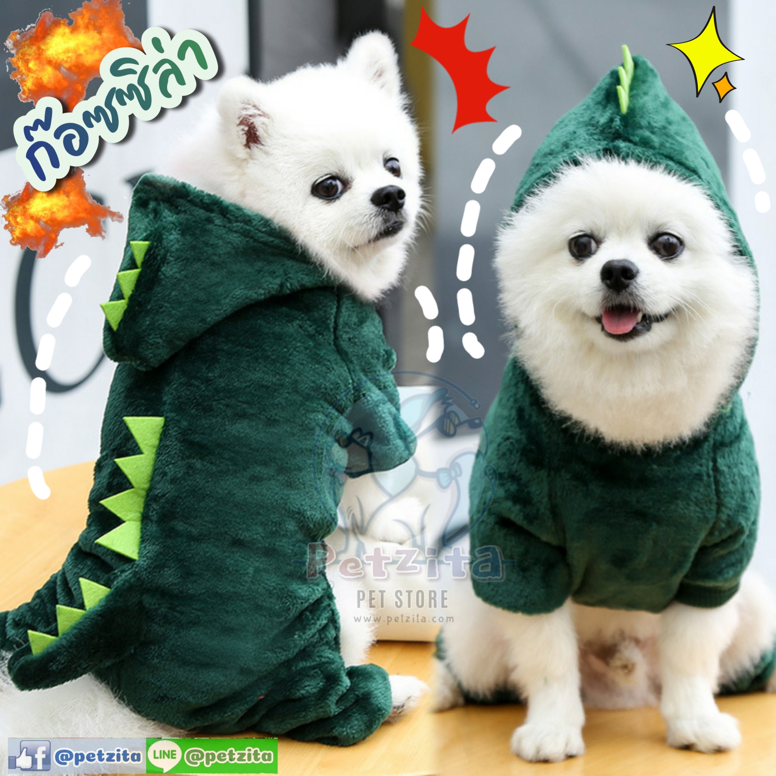🇹🇭พร้อมส่ง 🇹🇭 🐶🐱 ก๊อซซิลล่า -สีเขียว ชุดสวมสี่ขาผ้านุ่มนิ่ม for pet เสื้อผ้าสัตว์เลี้ยง สุนัข หมา แมว